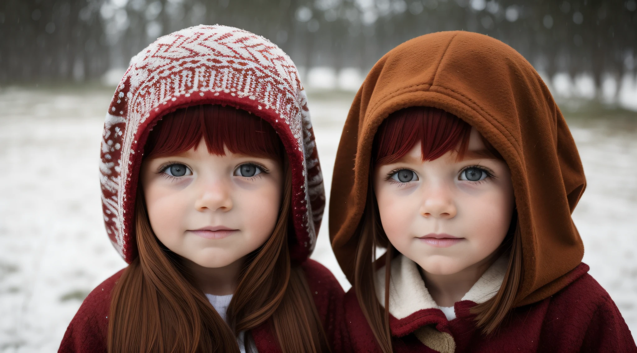 RED HEAD KIDS CABELO LONGO, DE JAQUETA DE COURO PRETA, PORTRAIT, gelo, gelo, neve.