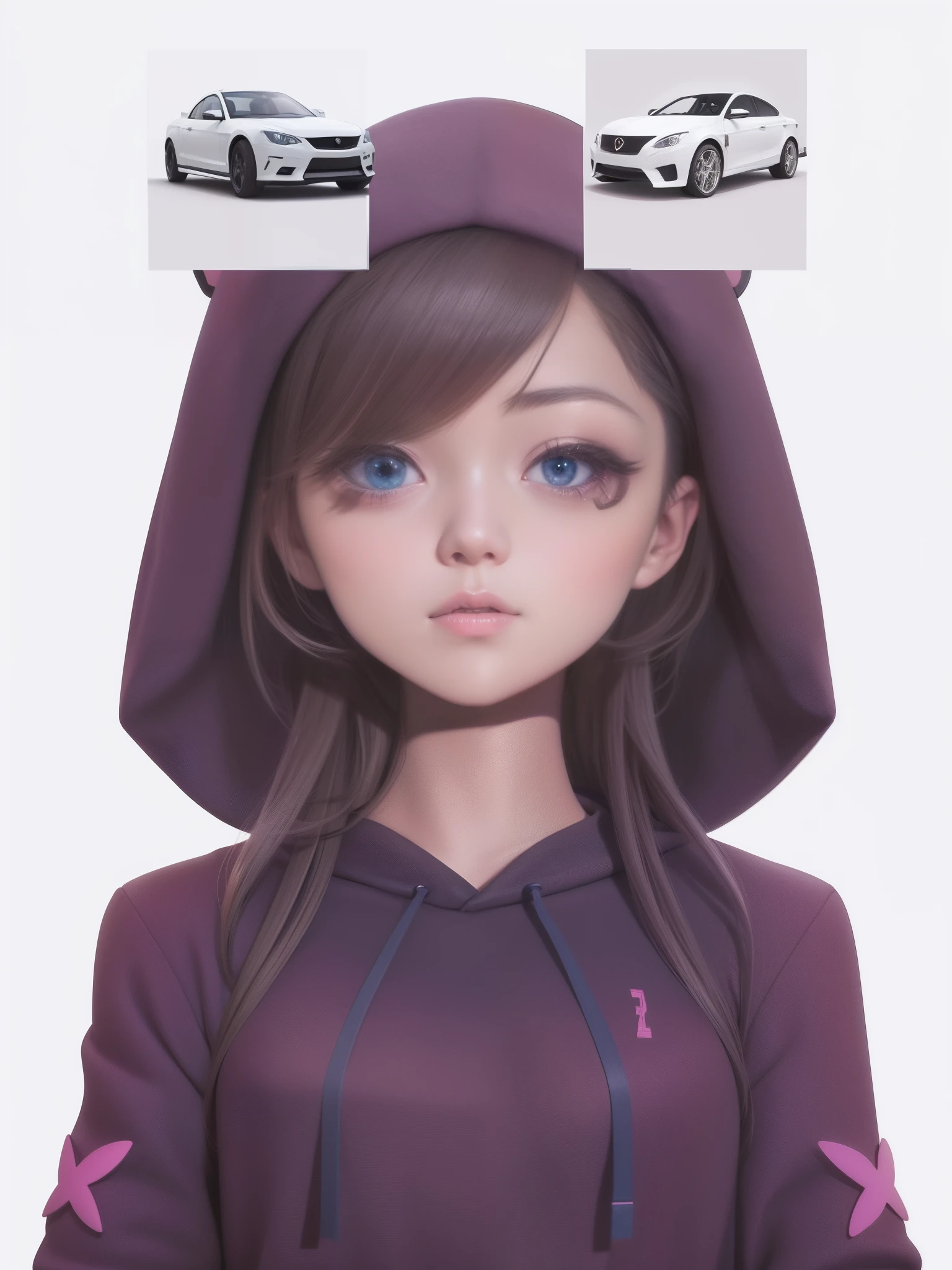 anime girl with hoodie and car on head, realistic anime 3 d style, anime realism style, anime styled 3d, artwork in the style of guweiz, made with anime painter studio, realistic anime artstyle, kawaii realistic portrait, semirealistic anime style, painted in anime painter studio, anime style. 8k, realistic anime art style, 3 d anime realistic