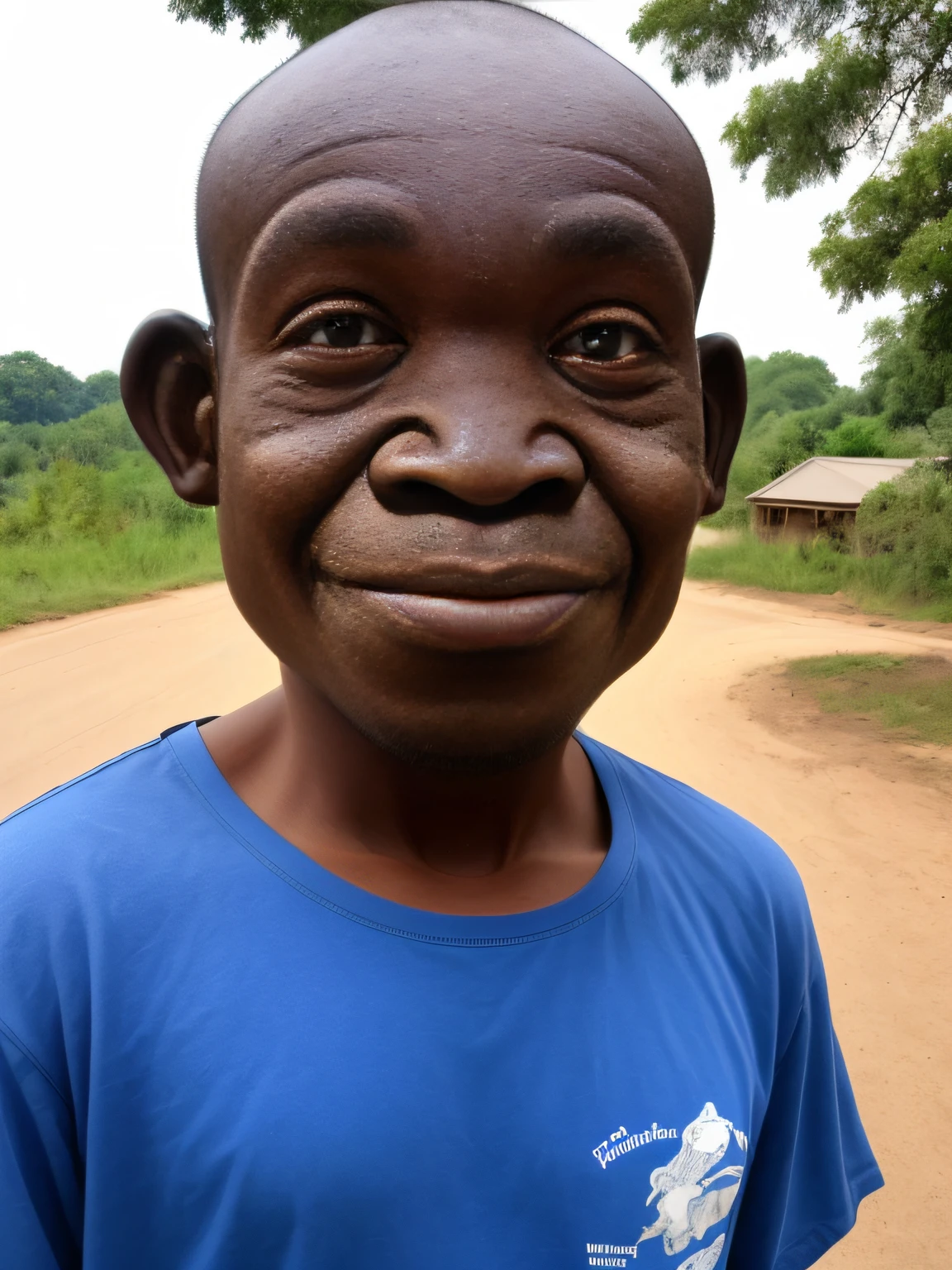 there is a man，The nose is large，A big smile on his face, emaciated shaved face, hippo face morphed, Hideous appearance, deformed face, shaved face, deformed human body, without nose, He has an elongated head, 1  - little bmmed face, severe - looking, Obenga, Elephant people