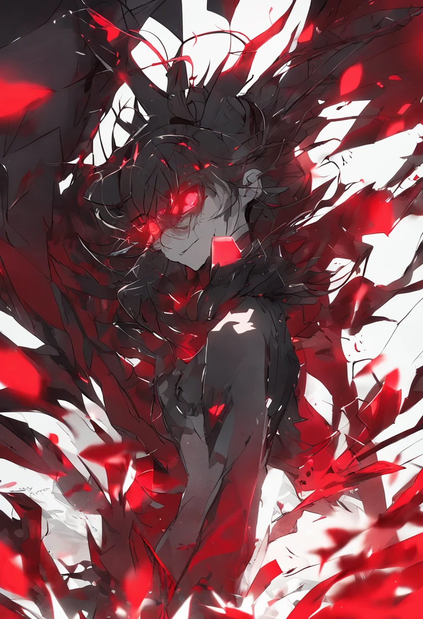 Red eyes,Flashing light in the dark,A sense of mystery,Hyper-realistic details,Unique color combination,Red moist texture,The expression of the character's atmosphere。