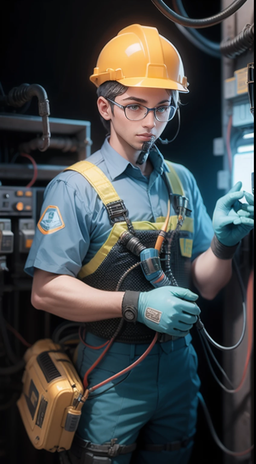 Electricians for networks and distribution lines wear blue uniforms，All personal protective equipment is ready for safety talks