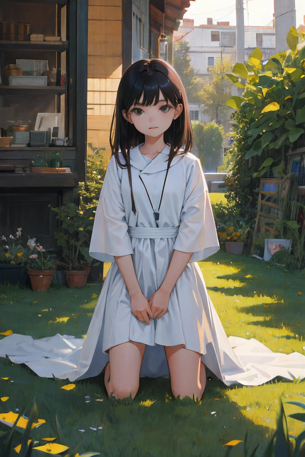 Small, skinny girl with very white skin, loli dressed plainly, not exposed