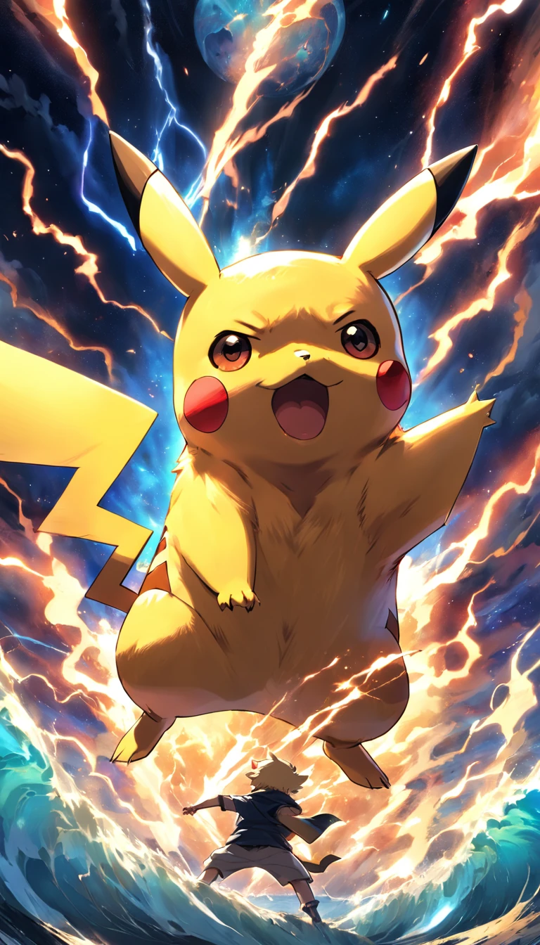 Make Pikachu with lightning background