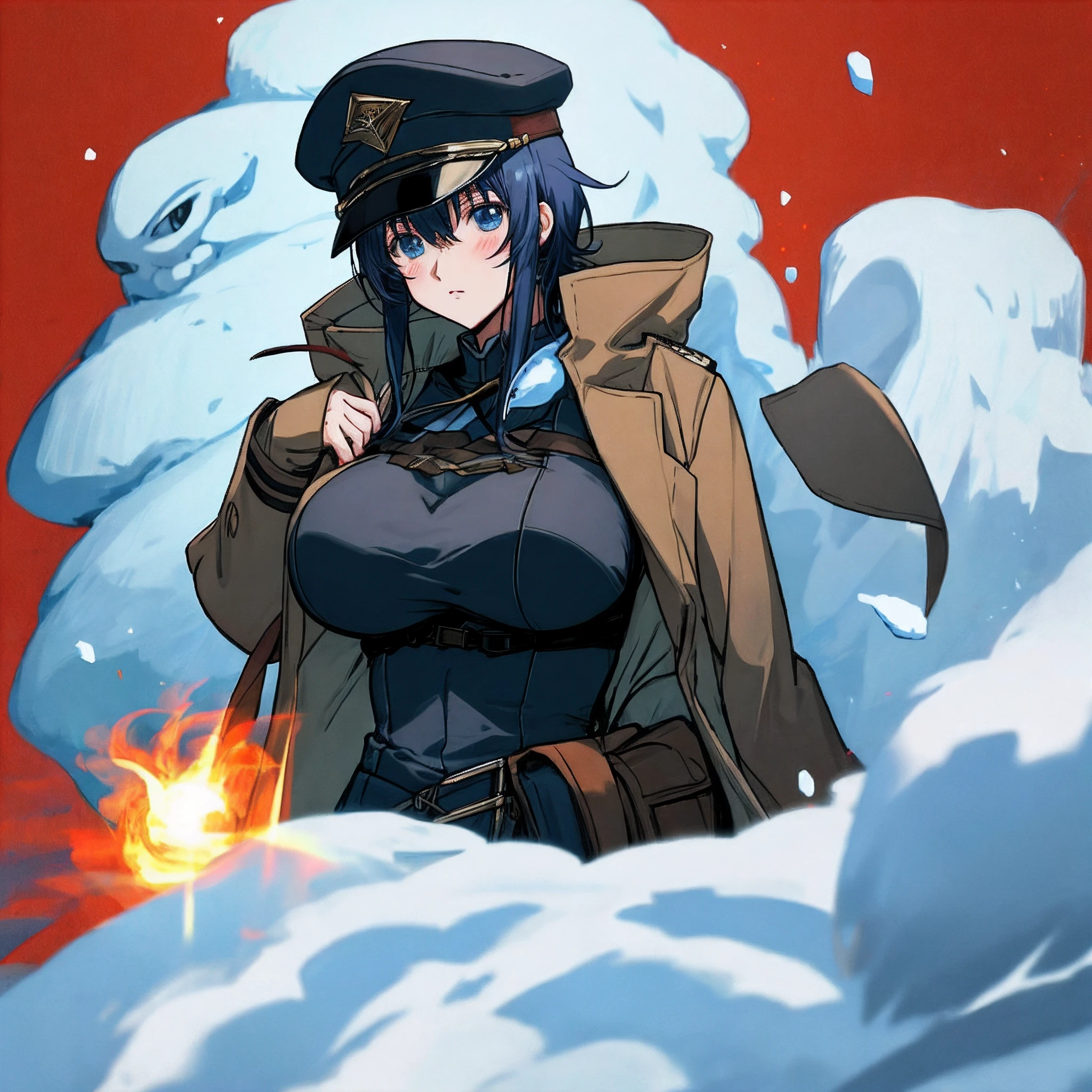 anime big breast，cap，boy，Cold，