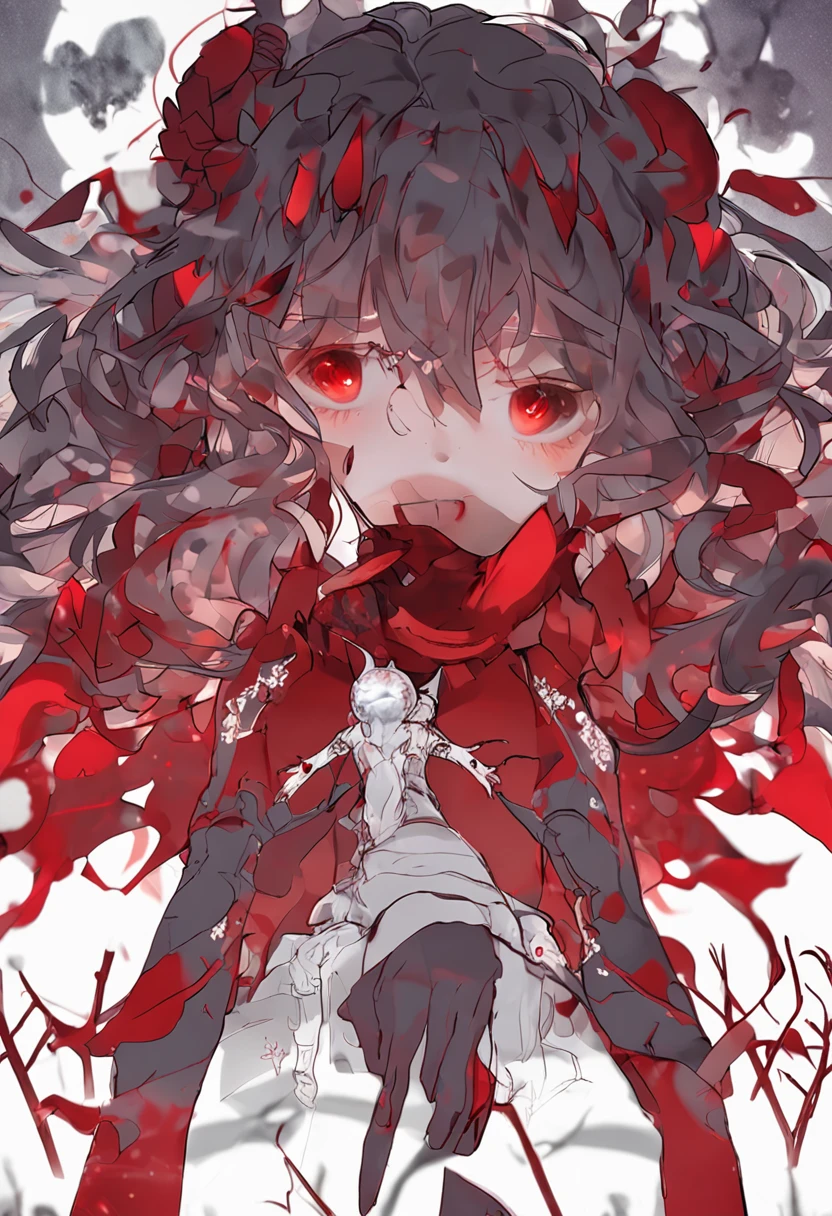Red eyes，Twinkling lights in the dark，A sense of mystery，Hyper-realistic details，Unique color combination，Red moist texture，The expression of the character's atmosphere。