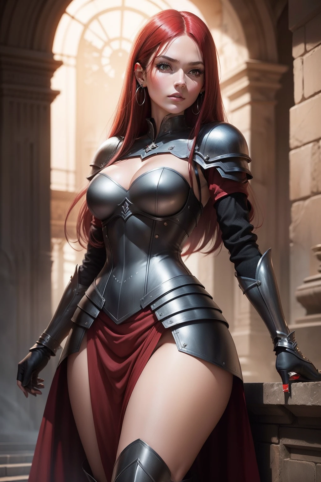 Erza Scarlet is one of the main characters in the series. The young woman with scarlet hair and brown eyes is an incredible woman, very strict and who does not admit when others make mistakes. She is a slender figure with well-designed curves. Her most common attire consists of custom-made armor, a blue skirt, black boots and diamond-shaped earrings, in high resolution, detailed, HD quality.