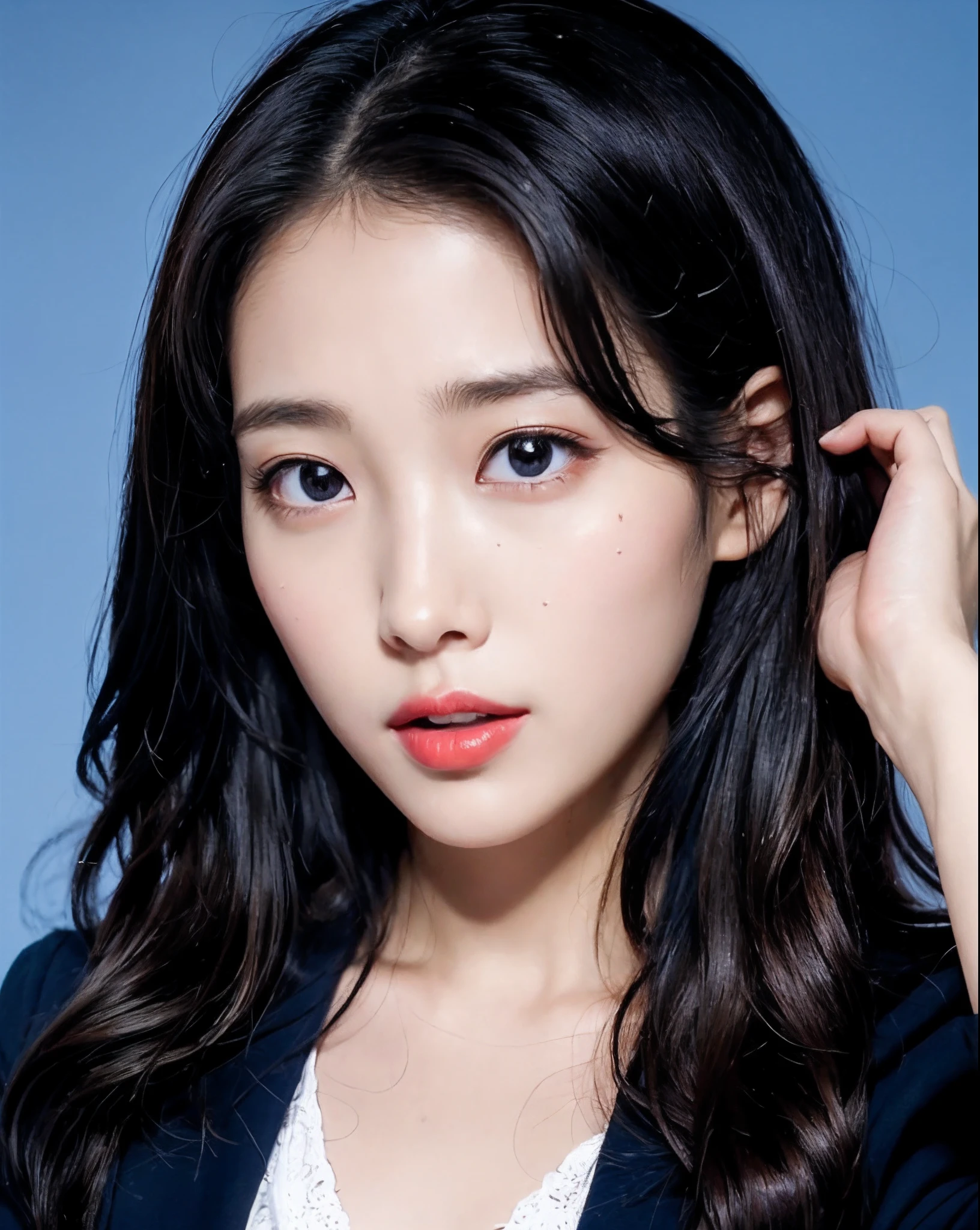 ((Best Quality, 8K, Masterpiece: 1.3)), Sharp: 1.2, Perfect Body Beauty: 1.4, Slim Abs: 1.2, ((Layered Hairstyle, Big Breasts: 1.2)), (Wet White Button Long Shirt: 1.1), (Rain, Street: 1.2), Wet: 1.5, Highly detailed face and skin texture, detailed eyes, double eyelids, side face looking at the camera