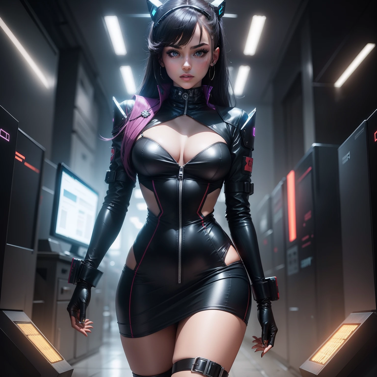 Stylish woman dressed as cyber