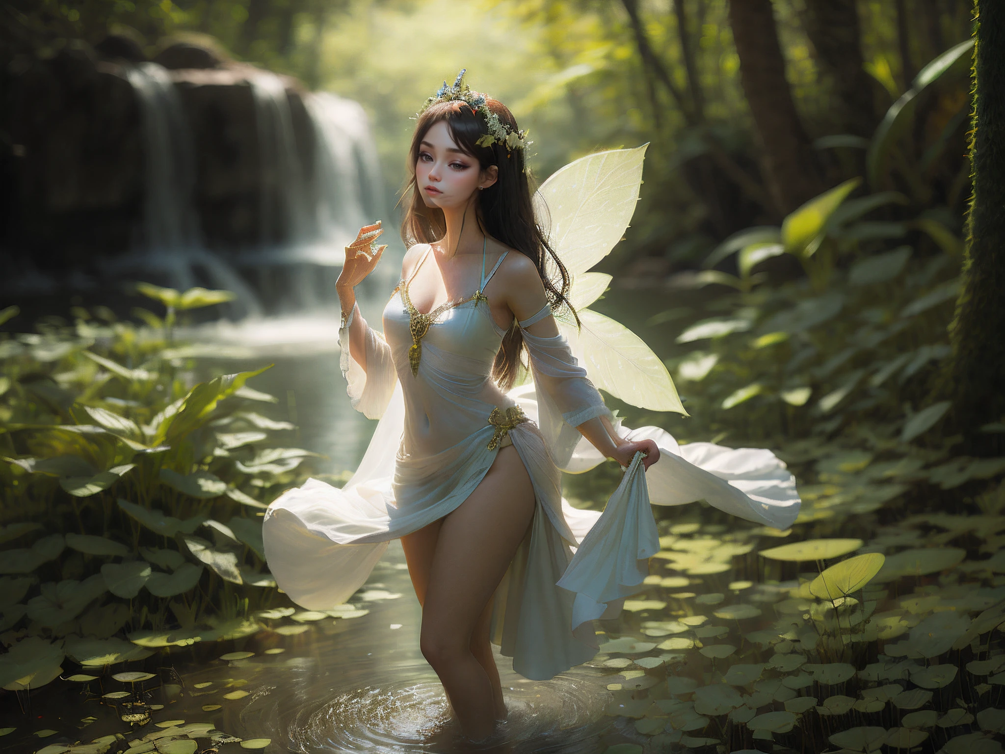 Russian Girl - Wood Elf Druid in the Forest (RPG), dressed as a druid, Fantasy,TOLKIEN,8K ,真实感, Photo , hight resolution, real looking skin, No cosmetics, A big white wolf stands in the distance,, to the girl : elf-ears , Sophisticated appearance, plump body, pale skin with fair skin, girl dressed as a druid ,elf,In clothes, fentezi, mystical forest,Breasts are protruding、fullnude、nakedness、Pubic hair is also showing、Breasts are protruding、fullnude、nakedness、Pubic hair is also exposed、Thin leg、Masturbating、Ingrown nipples、vibrator in hand、I feel it when I have sex、stimulating the genitals