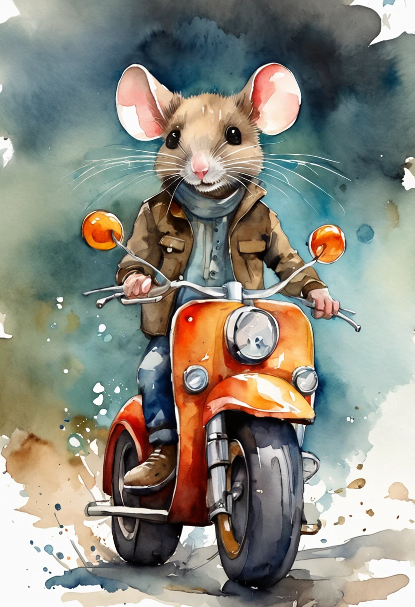 Mouse on a motorcycle,Fantasy Creation Illustration,Cute Q