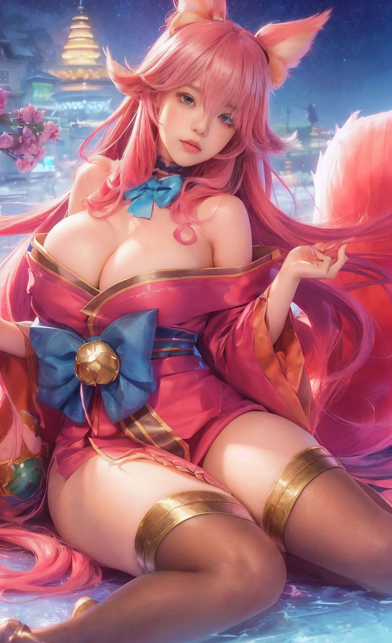 anime girl with pink hair and a blue bow sitting on the ground, extremely detailed artgerm, artgerm on artstation pixiv, seductive anime girl, artgerm detailed, artgerm. high detail, style artgerm, cushart krenz key art feminine, artgerm 4 k, ! dream artgerm