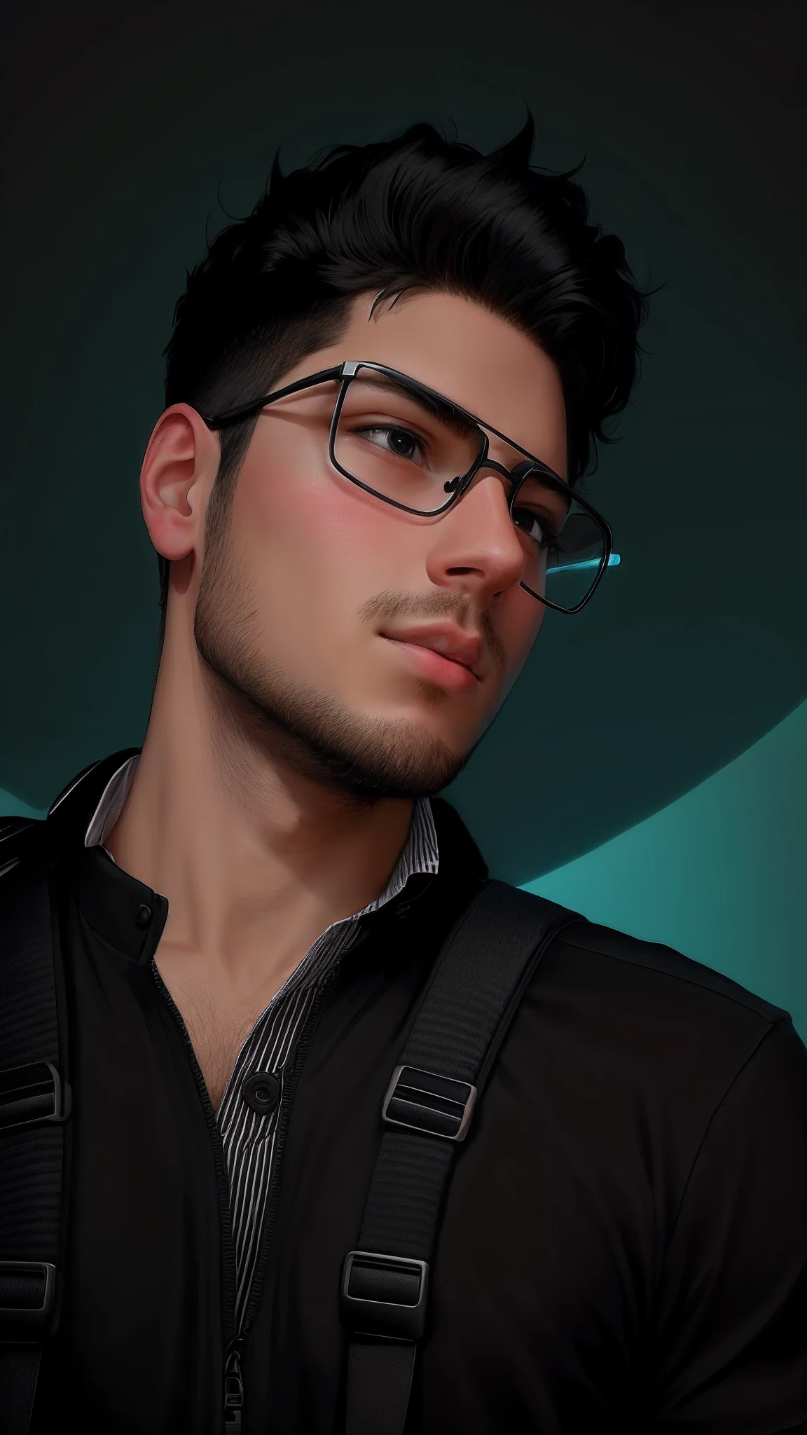 Cute young man wearing a backpack and black shirt, cartoon-style visuals in vivid resolution of 4K --auto --s2