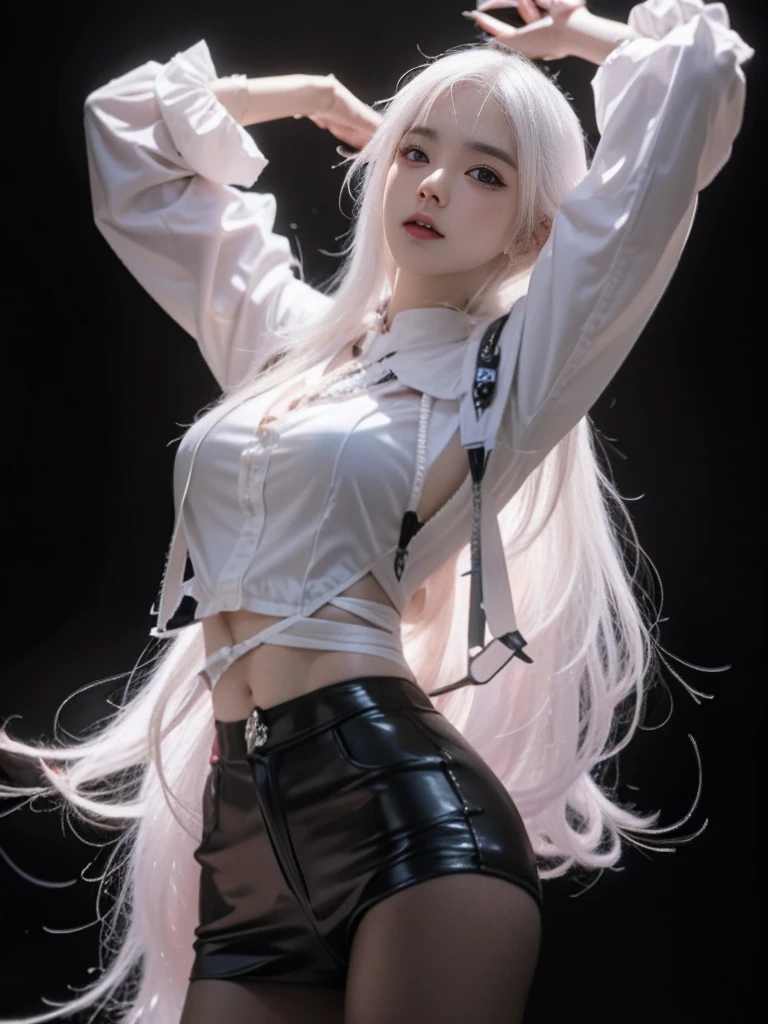 Anime girl posing with long white hair and white shirt, Guviz-style artwork, Ross Tran style, Guviz, inspired by Ross Tran, In the style of Ross Tran, Loish et WLOP, trending on cgstation, loish and ross tran, author：ross tran, Ross Tran 8 K, by Russell Dongjun Lu