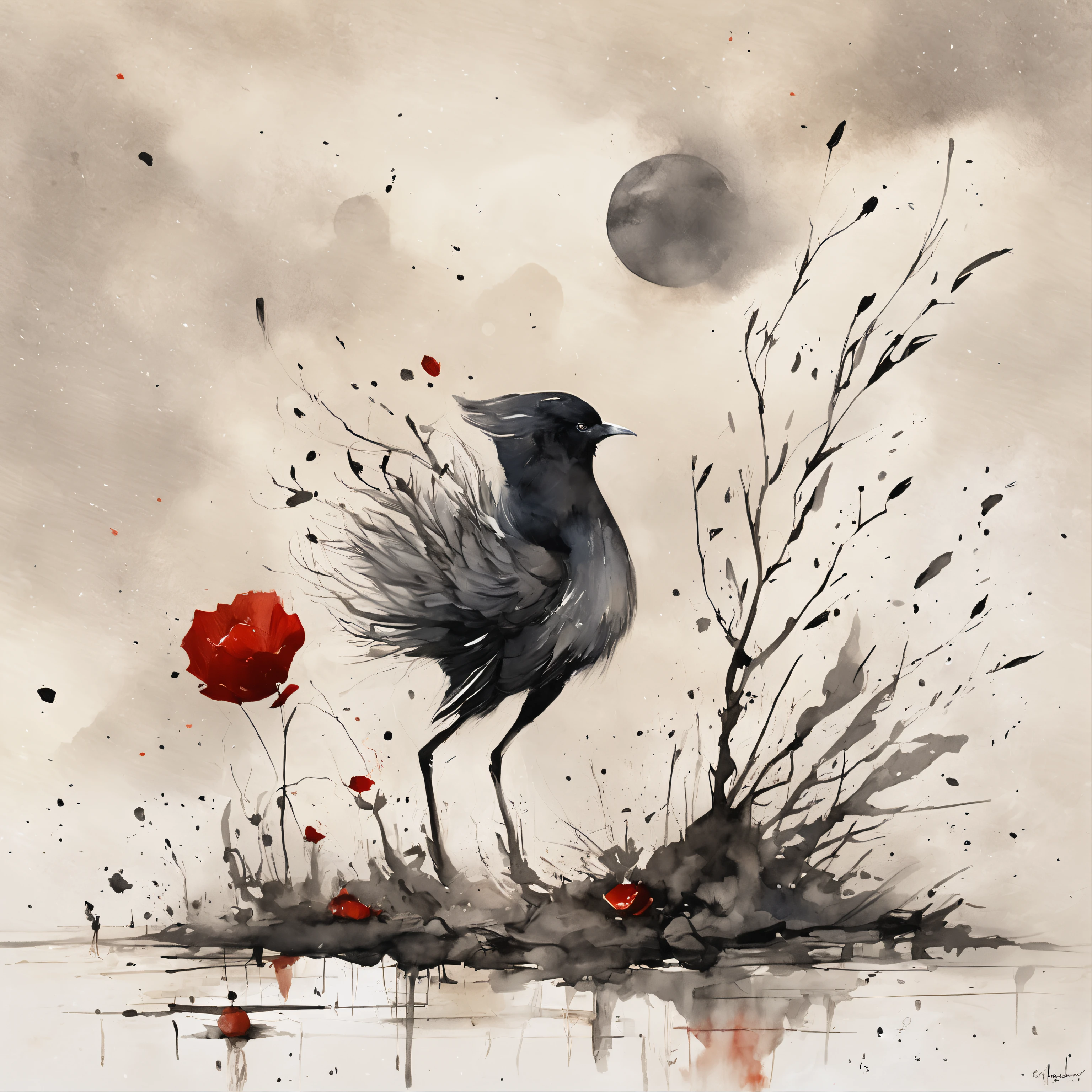 Black poppies in moonlight, big full moon, A shadow shaped like a walker, Starry night, Thick fog on the ground, Blue light on the horizon, Unreal Engine 5, Cinematic, low angle photography, Motion blur, Depth of field, Dust, Cobblestones and dirt. Splash Art, dripping paint. Perfect color grading. Influenced by Karel Appel and Jeremy Mann, Full of dramatic and threatening scenes, Hyper-detailed, Beautiful, insanely details, Intricate details, editorial photography, shot with a 50mm lens, Depth of field, Tilt Blur, Shutter speed 1/1000, f/22. Lightmaps, Super bright