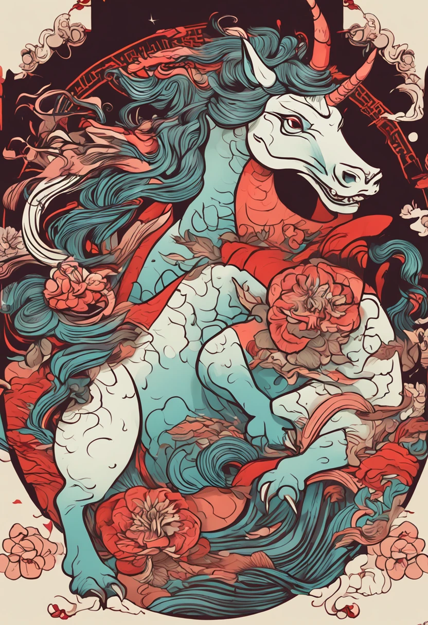 Traditional Chinese beasts,Unicorn,Beautiful shape,chinese painting style,