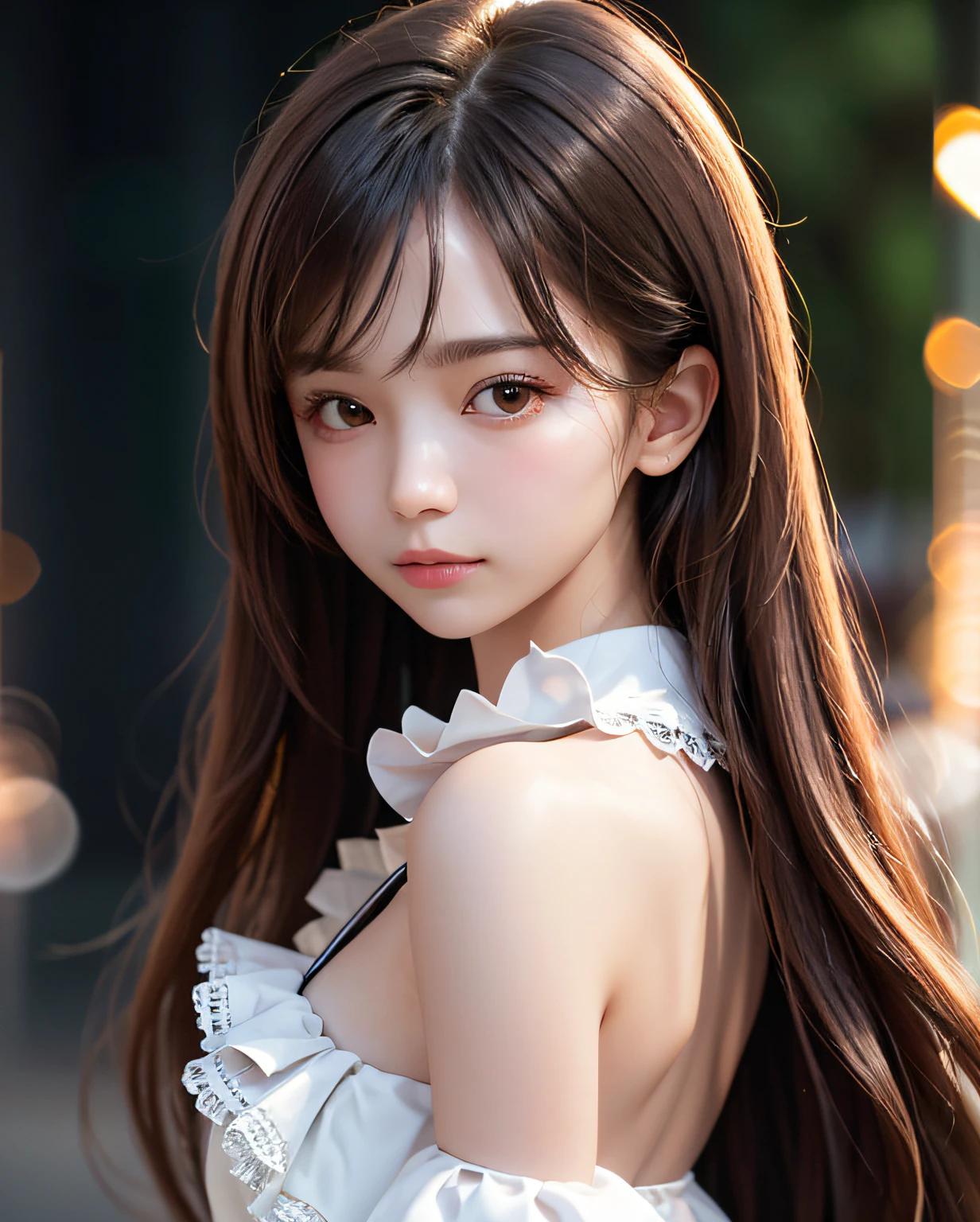 best quality, ultra hi res, photoreaslistic, a photography of a beautiful girl,  detailed face, undressing, (detailed Cropped lace blazer with a lot of frills and ribbons), Mountain, (face close up), seductive look, looking at another, random background, Sofia, 
Pure_Innocent_girl, pureerosface_v1, (upper body),  pov, (((depth of field))), pale and lustrous skin, (small breasts), neon glow, random background,  vivid,detailed, realistic, beautiful, stunning lighting, stunning reflections, sun rise, bokeh mood,  very long hair,,