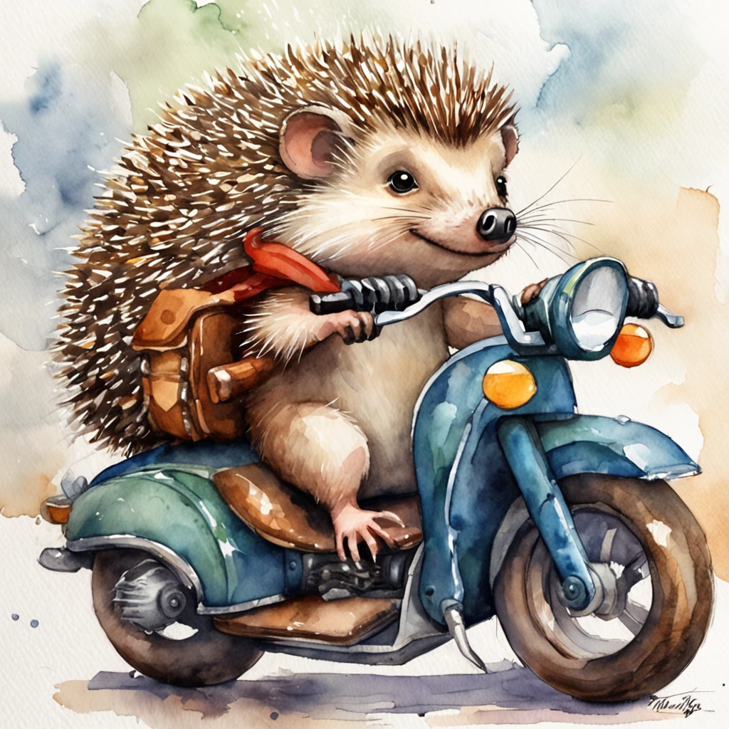 Hedgehog riding on a motorcycle、Fantasy creation illustration、Cute cuteness