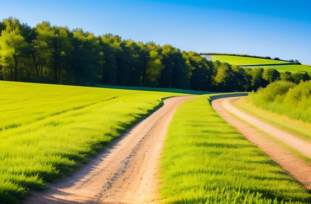 Straight trail in the countryside