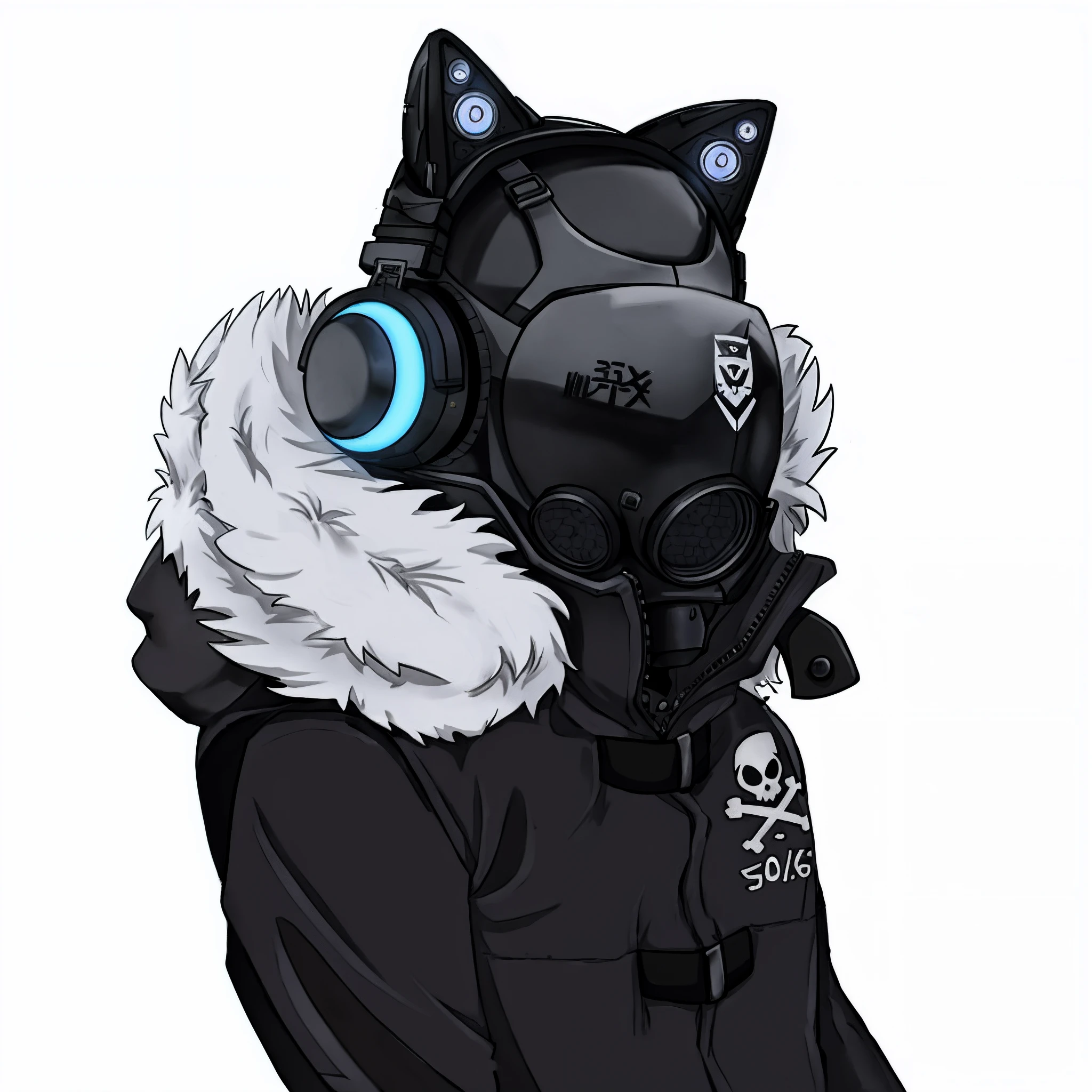 cartoon of a cat wearing a gas mask and a jacket, an anthropomorphic cyberpunk fox, cyberpunk cat, weirdcore voidpunk fursona, trigger anime artstyle, fursona wearing stylish clothes, fursona art, cybercat, black cyberlox, fursona furry art commission, cyberpunk anime girl in hoodie, cyberpunk))), furry character portrait, cyberpunk techwear