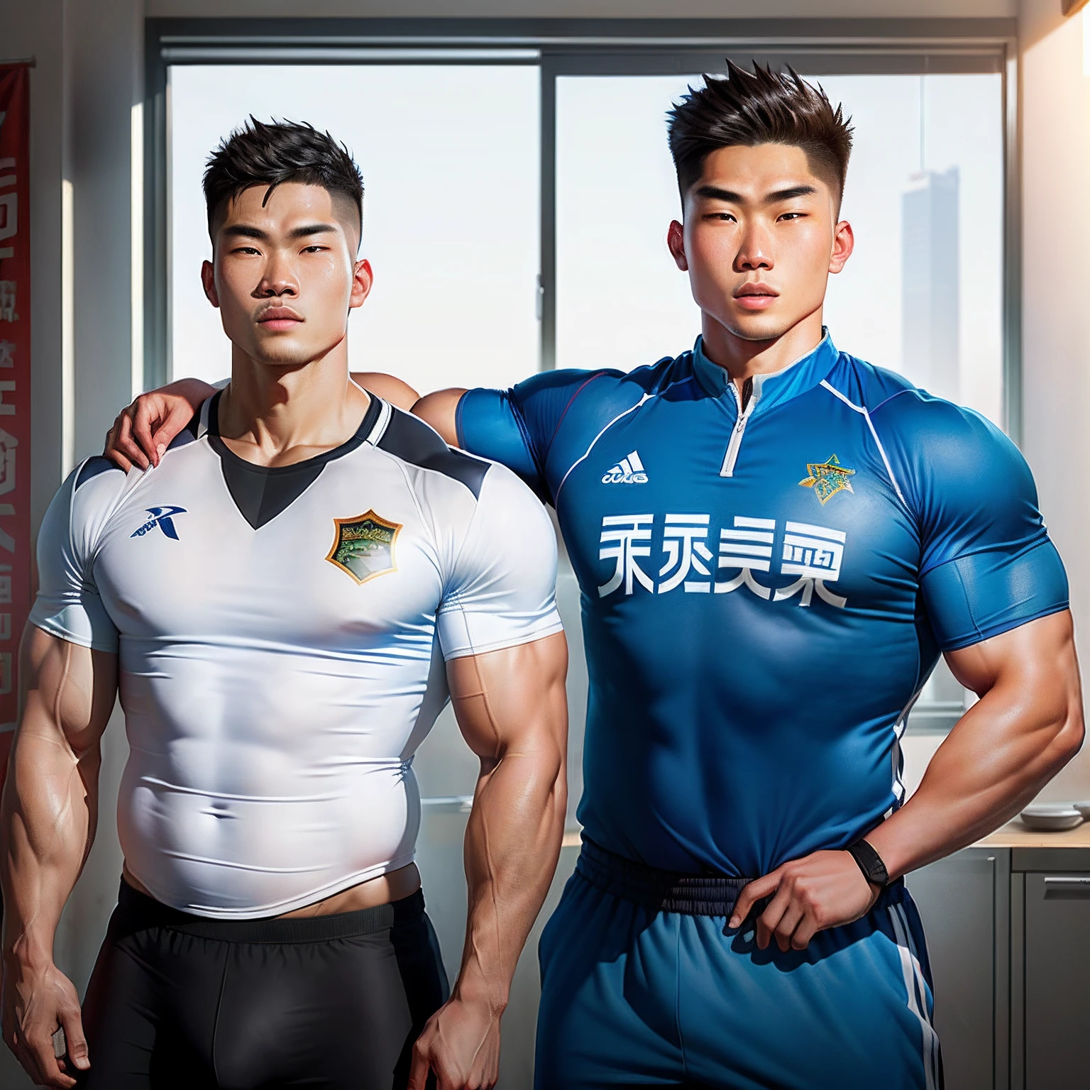 Realistic sports student muscle bloating Chinese style handsome