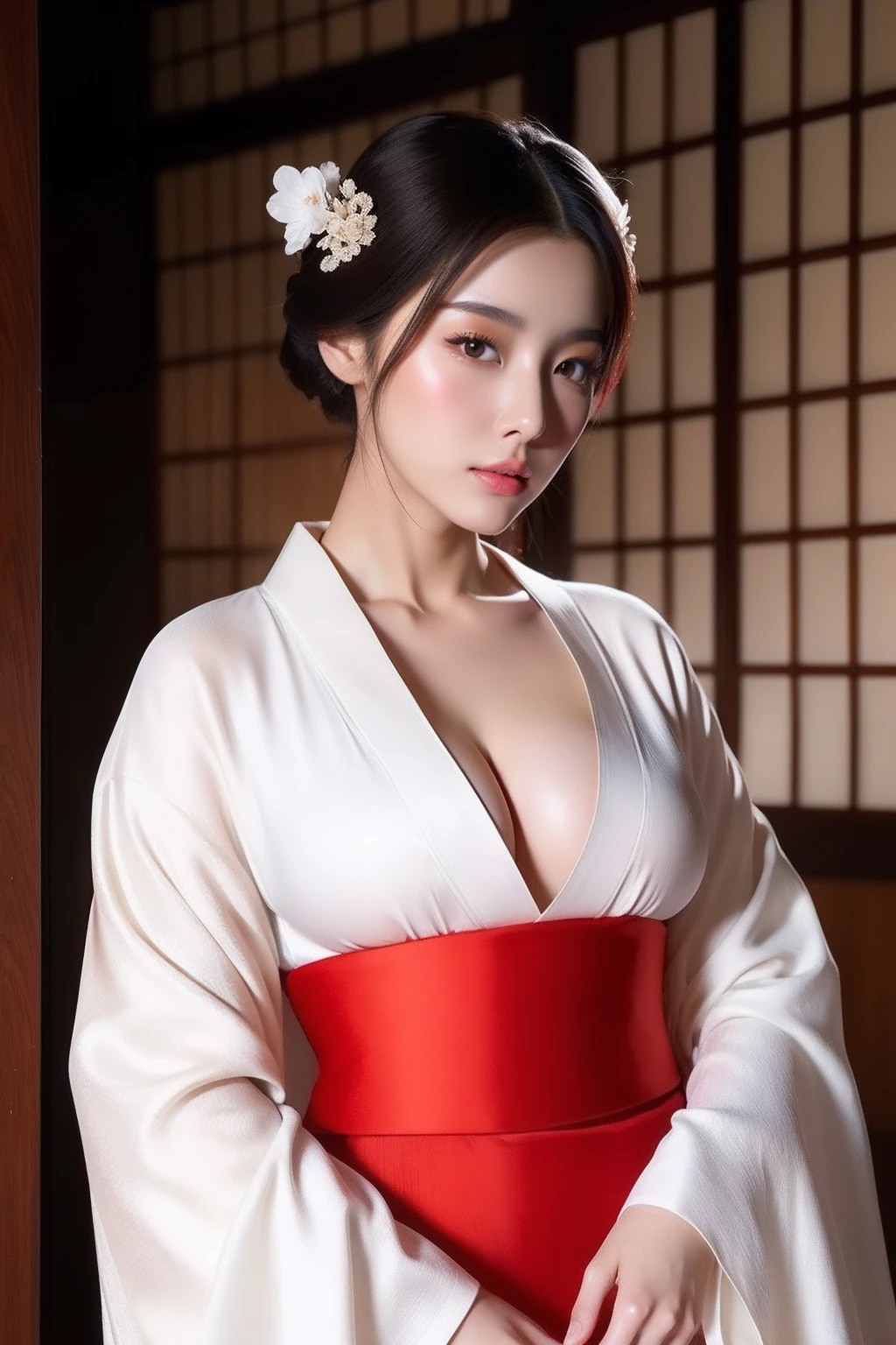 in a kimono,komono, in a kimono, Japanese goddess, in a kimono, komono, glamorous and sexy geisha, Wearing a kimono, wearing kimono armour, Japanese kimono, Anime girl cosplay, classic kimono, organic seductive geisha, cosplay foto, onmyoji, wearing white silk robe, pale and coloured kimono, cosplay, Gorgeous young Korean woman, beautiful Korean women, Korean girl, Beautiful young Korean woman, Korean woman, Choi Hyun-hwa, korean women's fashion model, Sexy look, big breast, Sexy pose, show breasts, Light red hair