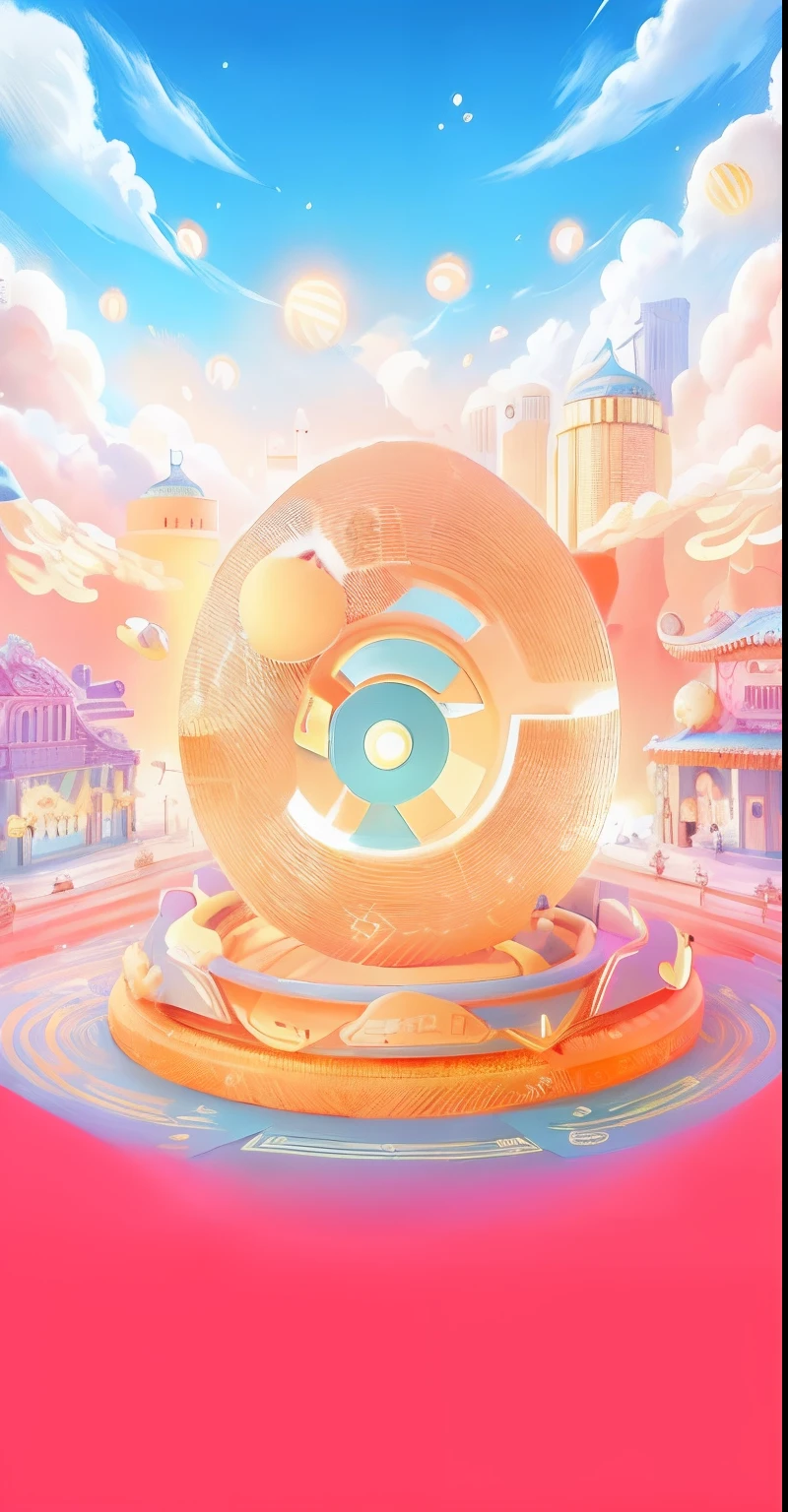 with light glowing,buliding,illustration,Golden eggs,jubilation,New Year atmosphere,Festive atmosphere,blue-sky