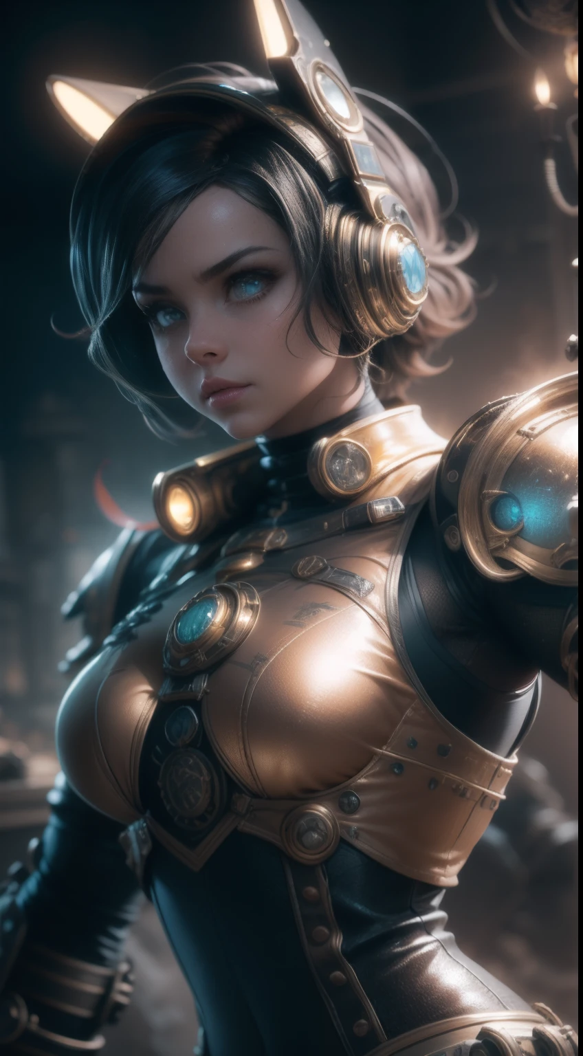 Rocky steampunk, Cinematic lighting, Highly detailed, Detailed armor, full bodyesbian,