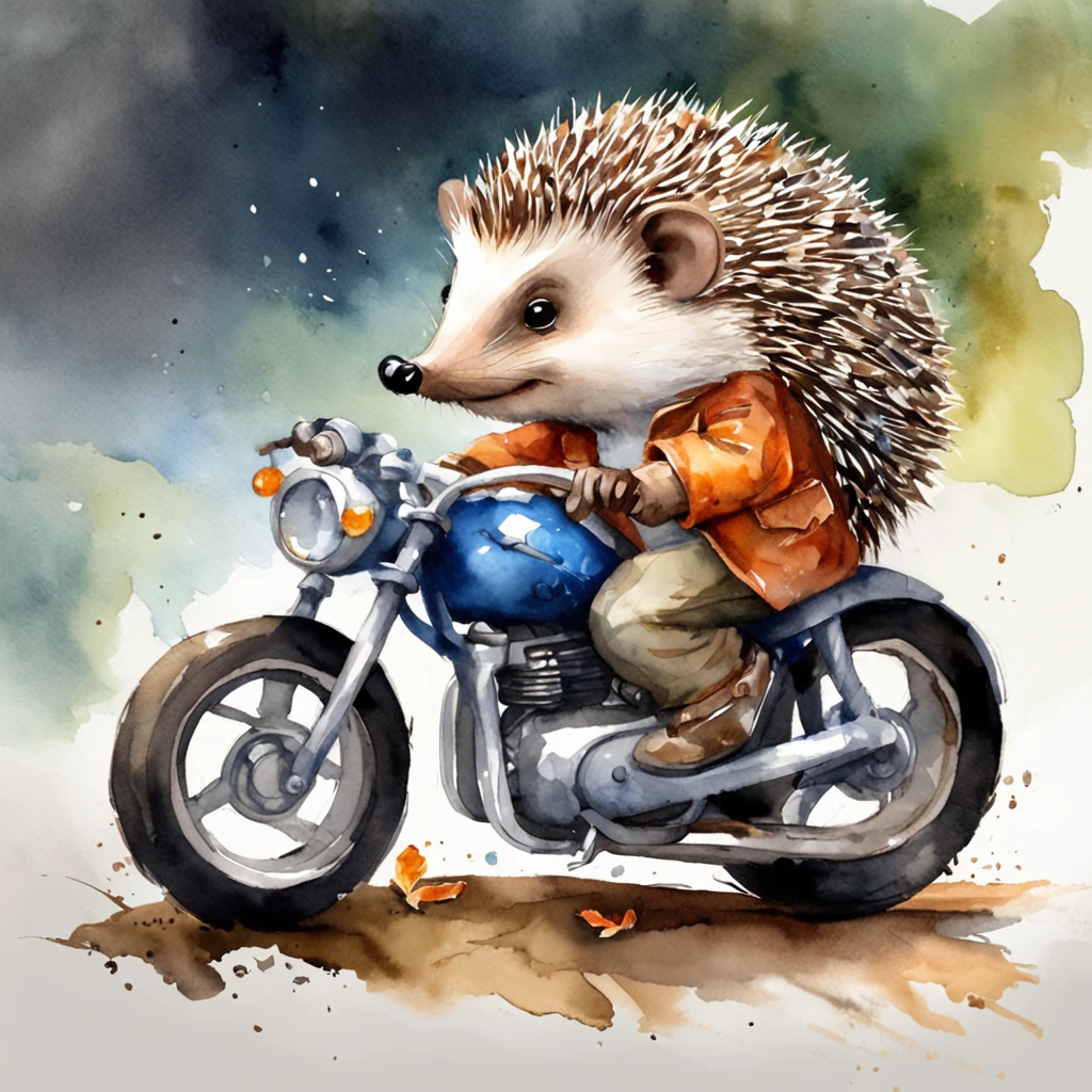 Hedgehog riding on a motorcycle、Fantasy creation illustration、Cute cuteness