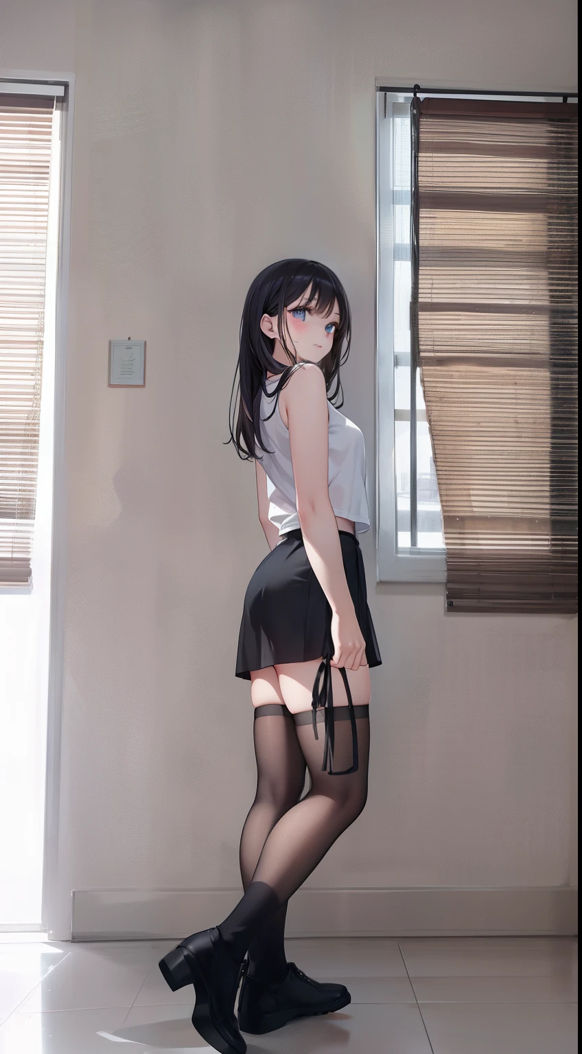 best quality, ultra-detailed, masterpiece,finely detail, high res, 8k wallpaper, best quality, highres, looking up from below, ((a girl, 8years old, )), bottomless, lift up skirt, casual dress, blush, crowded room,, BREAK (masterpiece:1.2), (illustration:0.8), extremely detailed face, perfect lighting, extremely detailed CG, (perfect hands, perfect anatomy), (masterpiece, best_quality, ultra-detailed, immaculate:1.3), epic, illustration, render, .,Blue-purple hair, green eyes,