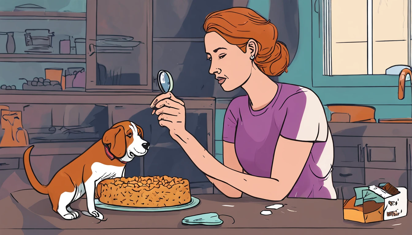 An image of a concerned pet owner holding a can of dog food, with a magnifying glass examining the ingredients list. The person has a curious and determined expression, signifying the importance of understanding pet food regulations. The imagery portrays the need for transparency and awareness in the pet food industry, encouraging pet owners to question and research the products they feed their pets.