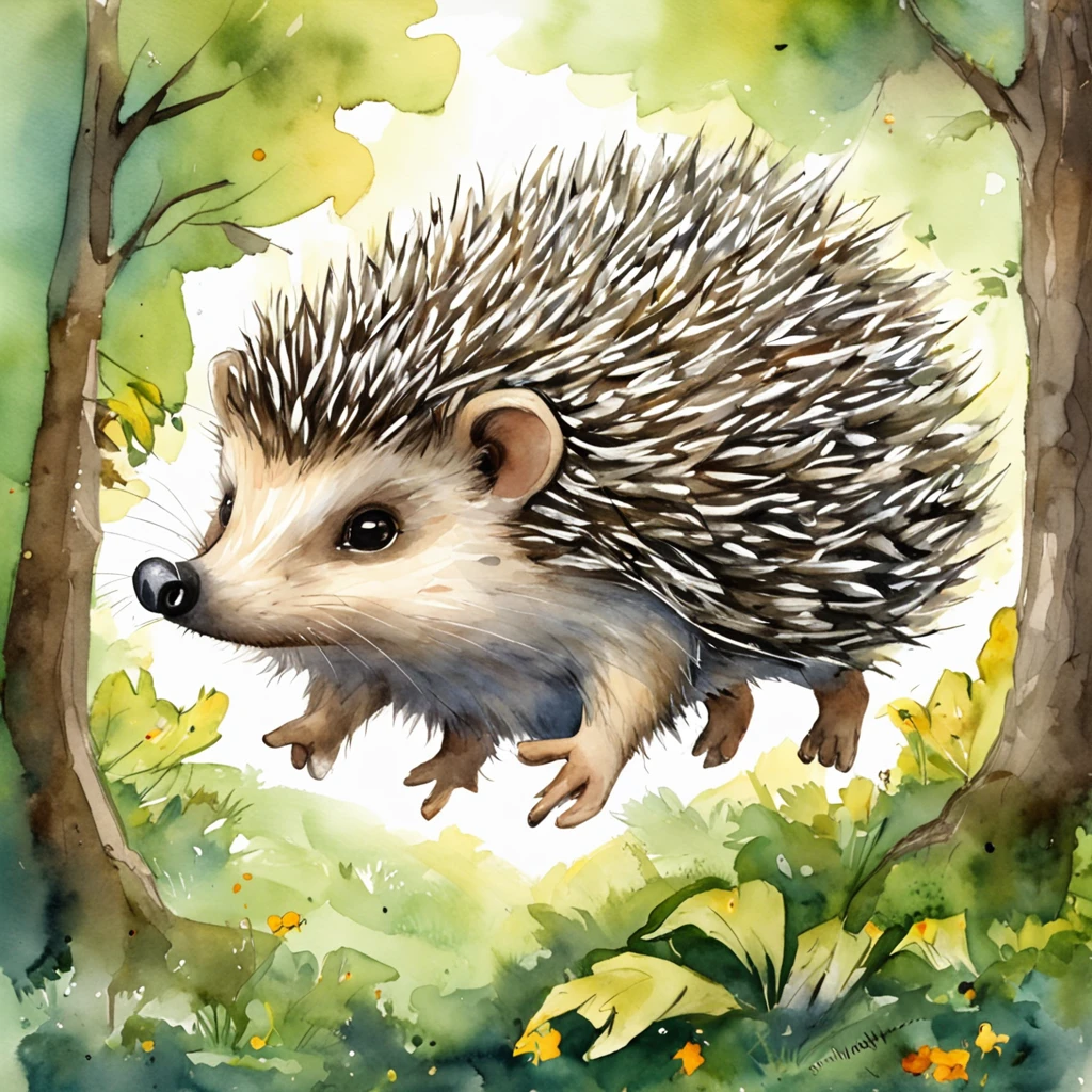 (Cloaked hedgehog flying over the park)、Perfect、Superhero cartoon style、detaileds、Stimulating、Cool