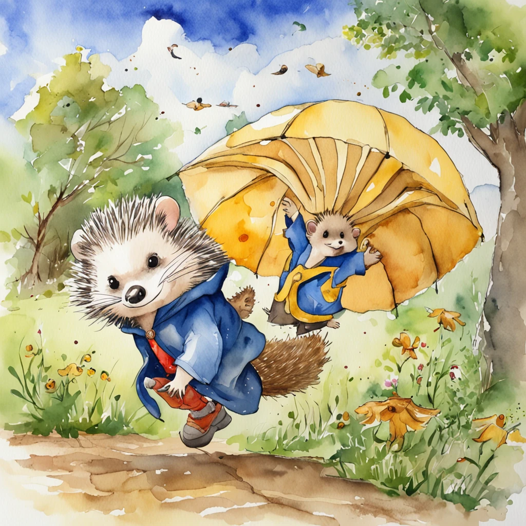 (Cloaked hedgehog flying over the park)、Perfect、Superhero cartoon style、detaileds、Stimulating、Cool