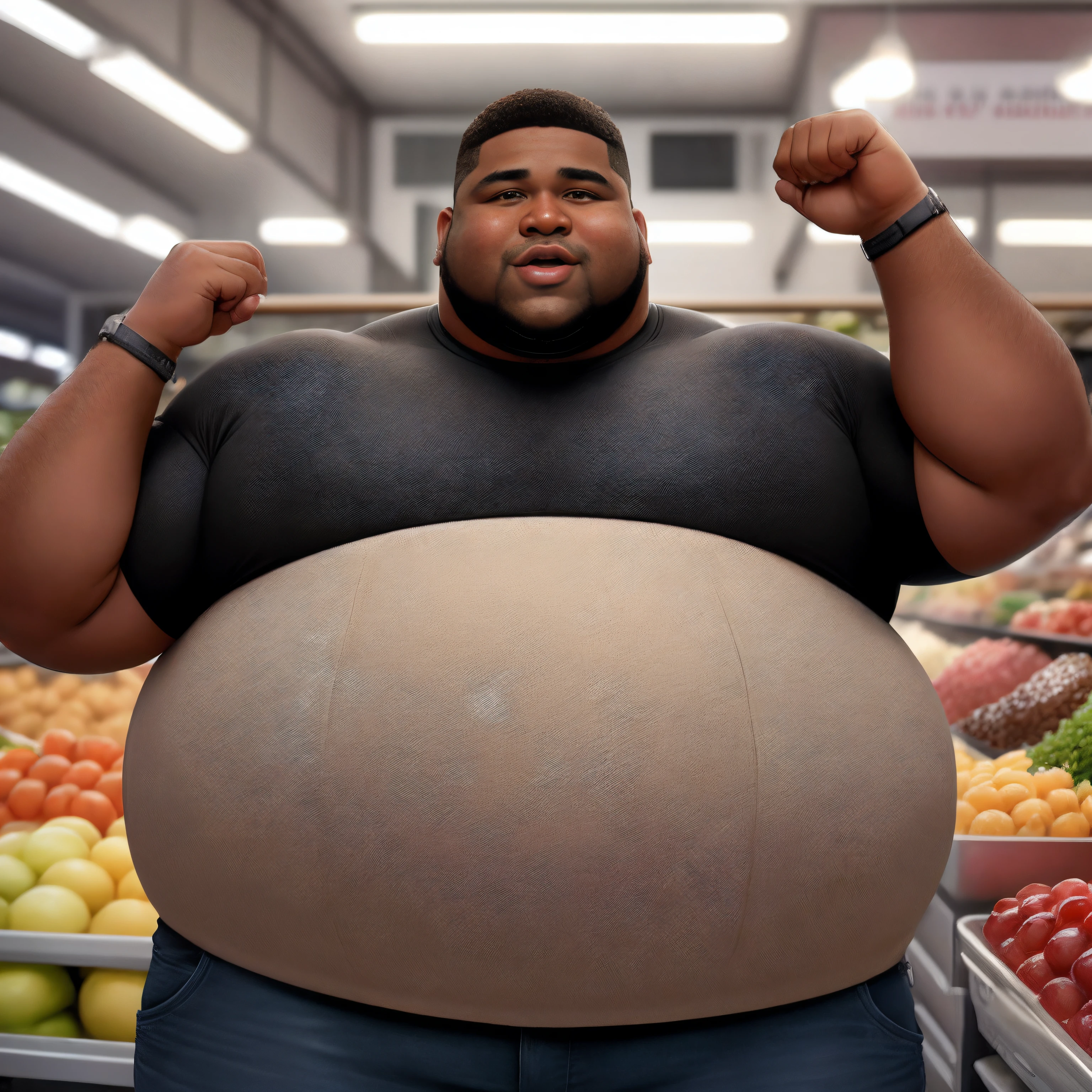A vector illustration of a fat black man laughing.