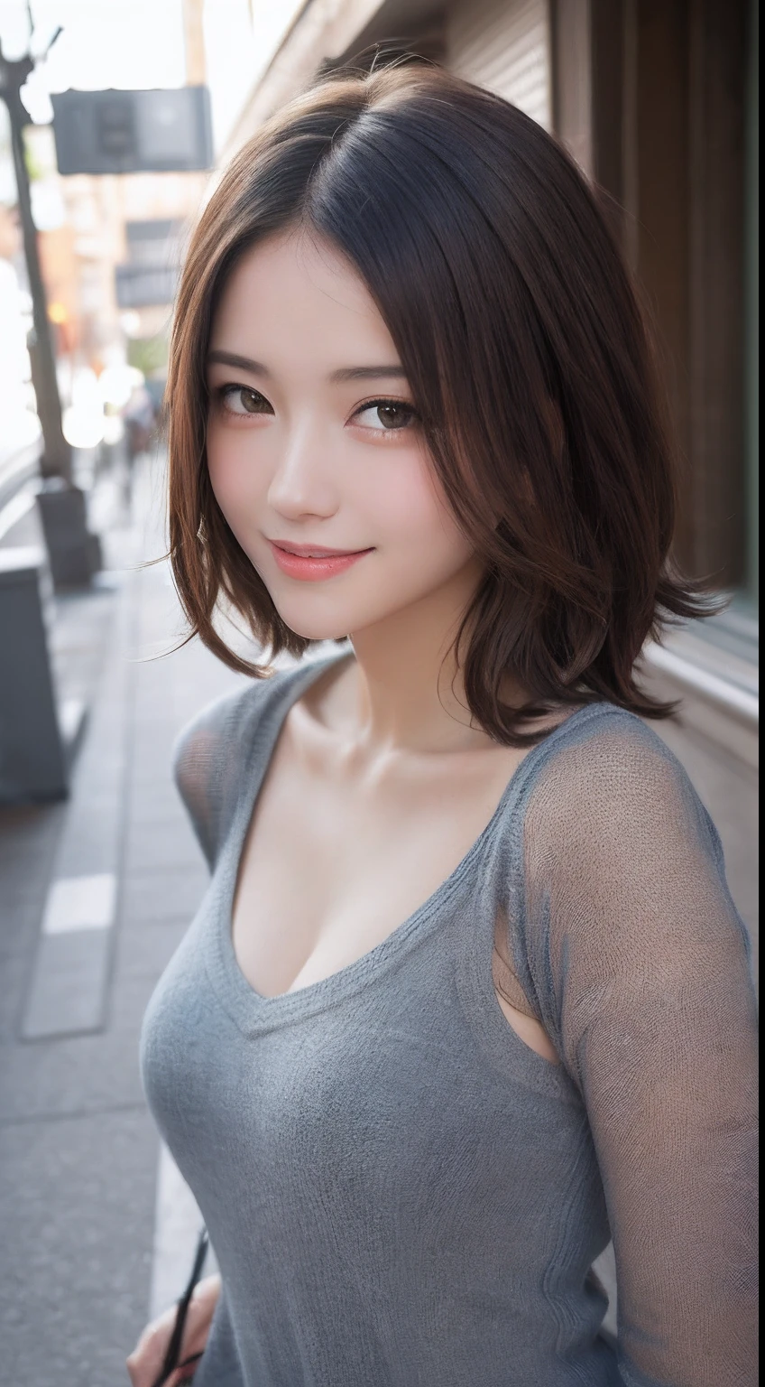 masutepiece, Best Quality, Illustration, Ultra-detailed, finely detail, hight resolution, 8K Wallpaper, Perfect dynamic composition, Beautiful detailed eyes, doress,Medium Hair, mid-chest, Natural Color Lip, Random and sexy poses,Smile,Aoyama Street Walk、20 years girl