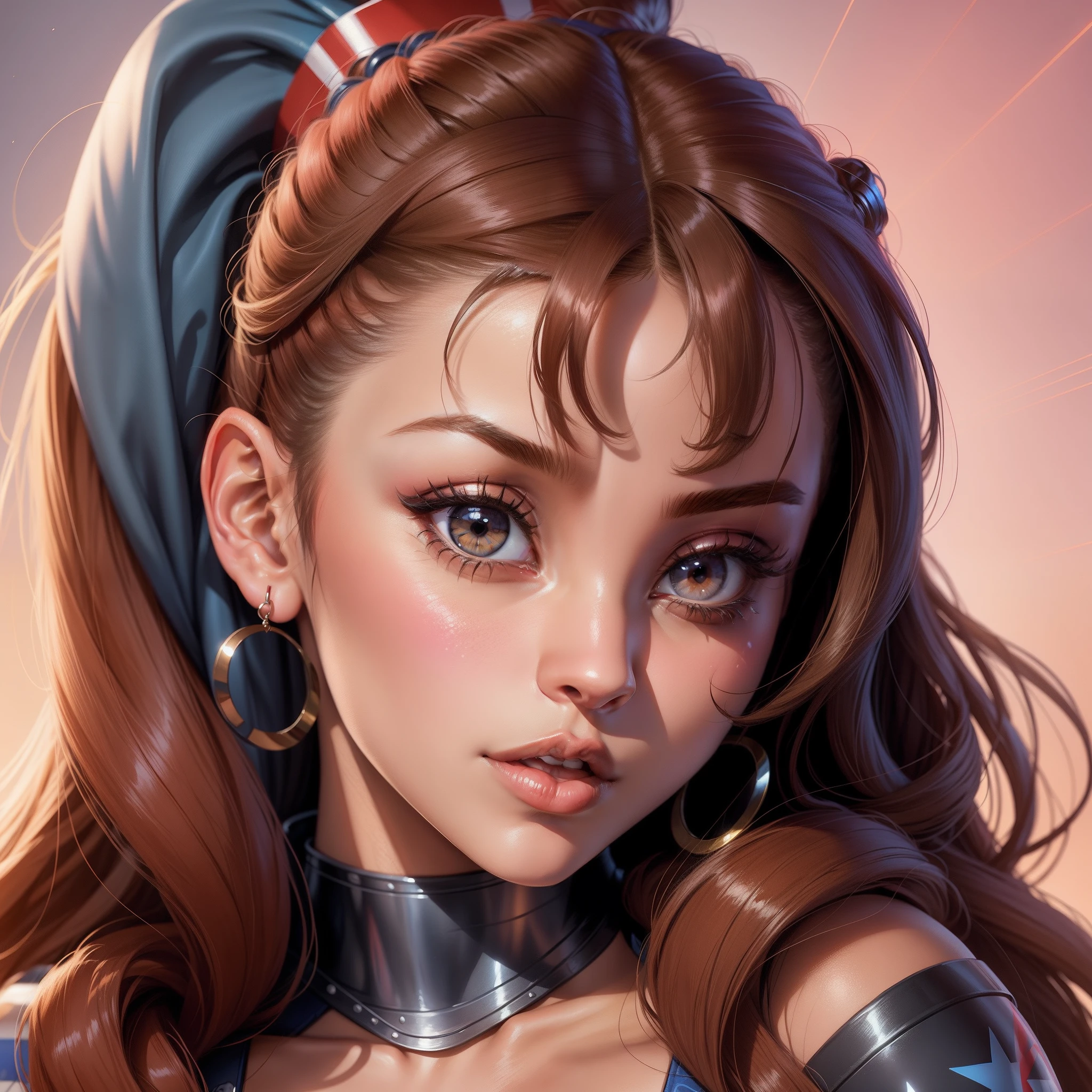 Ariana Grande as America chavez, Face portrait, by J. Scott Campbell, Plain background, Detailed,