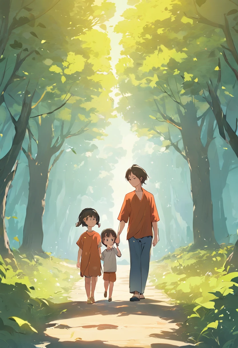 Play the role of small hands holding big hands，Parents lead their children along the tree-lined paths，Show mutual support and mutual growth between parents and children。
The parent-child background shows a harmonious family atmosphere，Parents holding their children by the hand，Symbolizes that they are guided by morality and values，Pursue civilized behavior together。
This tree-lined path，Symbolizes our society，Small hands and big hands are tightly connected，It conveys our determination and sense of responsibility to work together。
The poster background color is mainly bright sky blue，Represents hope and freshness，Echoing the harmonious atmosphere of the family。