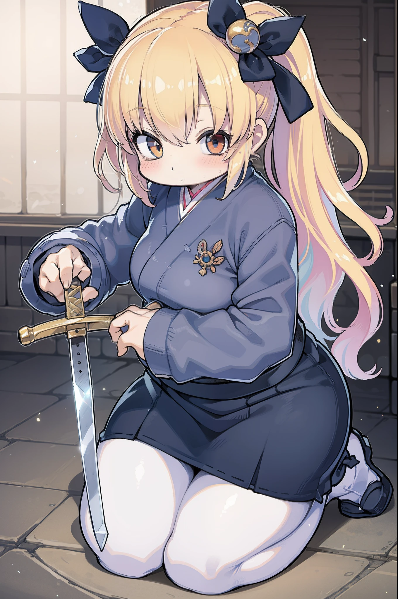 samurais、Wield a giant sword、Cute 、Hold on the upper row