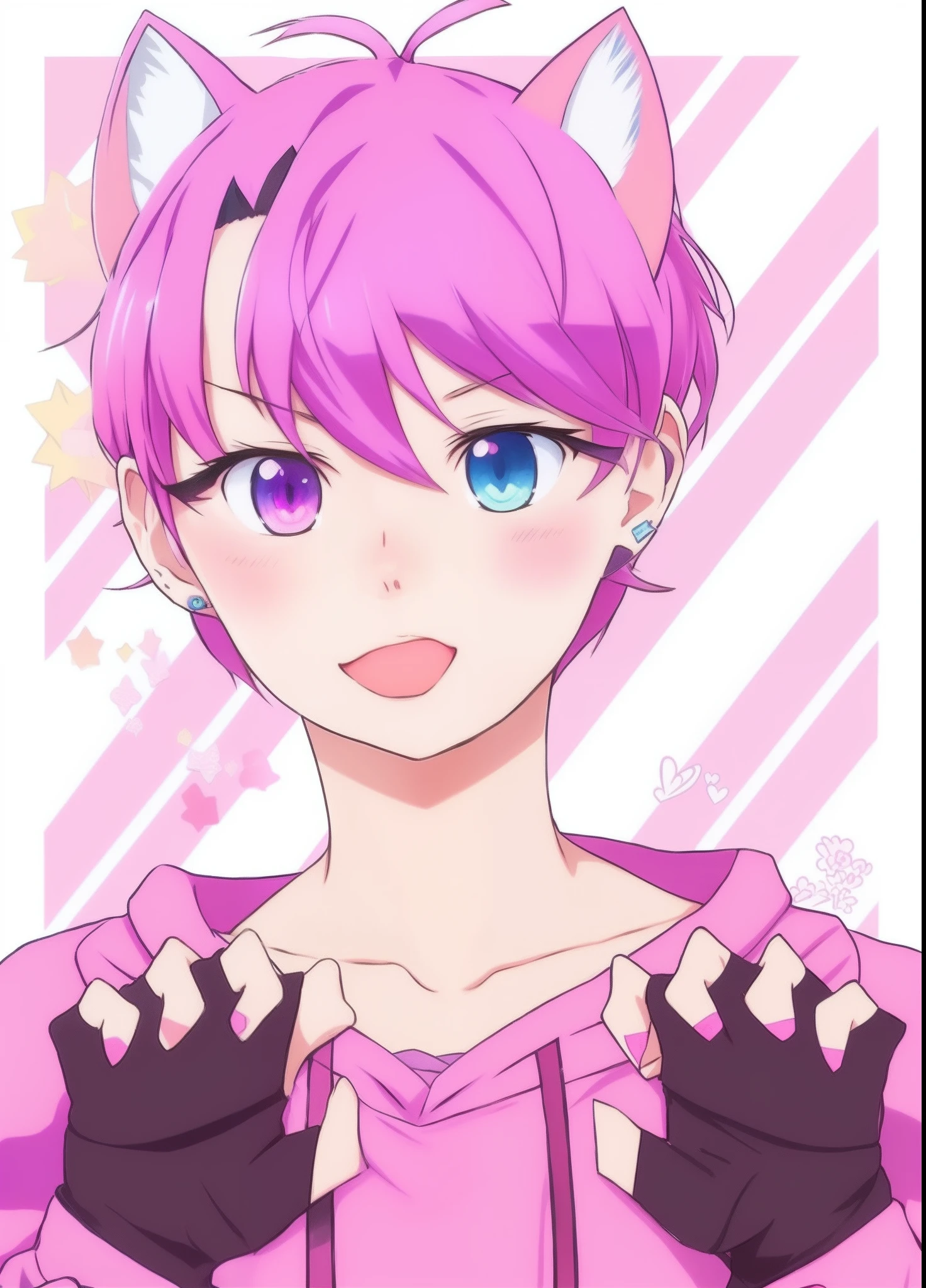 a girl with pink hair and blue eyes wearing a pink outfit, cute anime catgirl, anime moe artstyle, anime catgirl, anime girl with cat ears, kawaii realistic portrait, anime cat, beautiful anime catgirl, in anime style, in an anime style, anime style portrait, anime style character, trigger anime artstyle, anime styled, anime boy