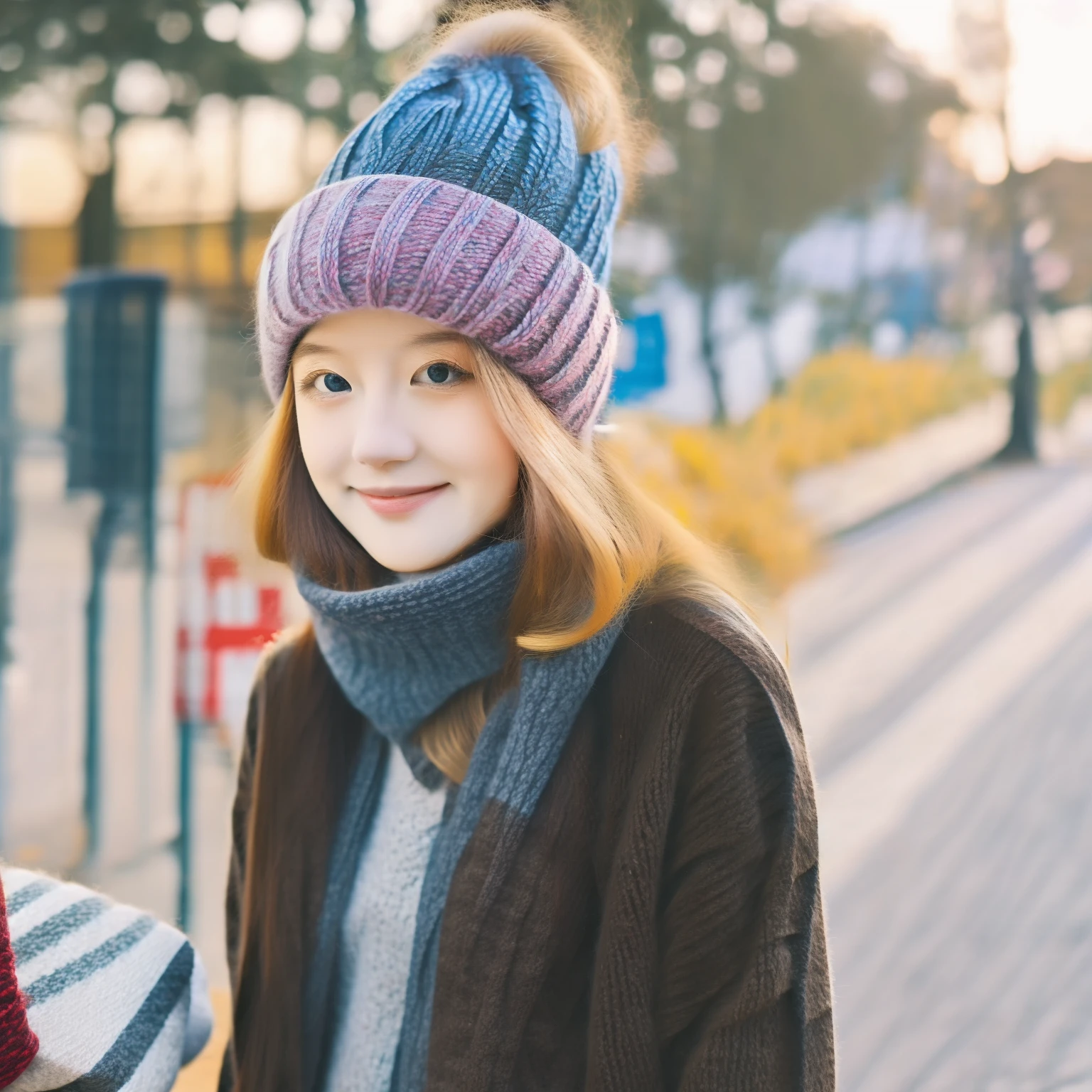 GIRL BLONDE CHILD with long hair wearing a scarf and a hat, sleepy fashion model face, sleepy, sleepy expression, Marisa Kirisame, wearing scarf PURPURA cute, prettier, sleeping, sick with a cold, Lalisa Manobal, Misa Amane*, very tired woman, sleeping, Takeyuki Kanda, Lalisa Manoban of blackpink
