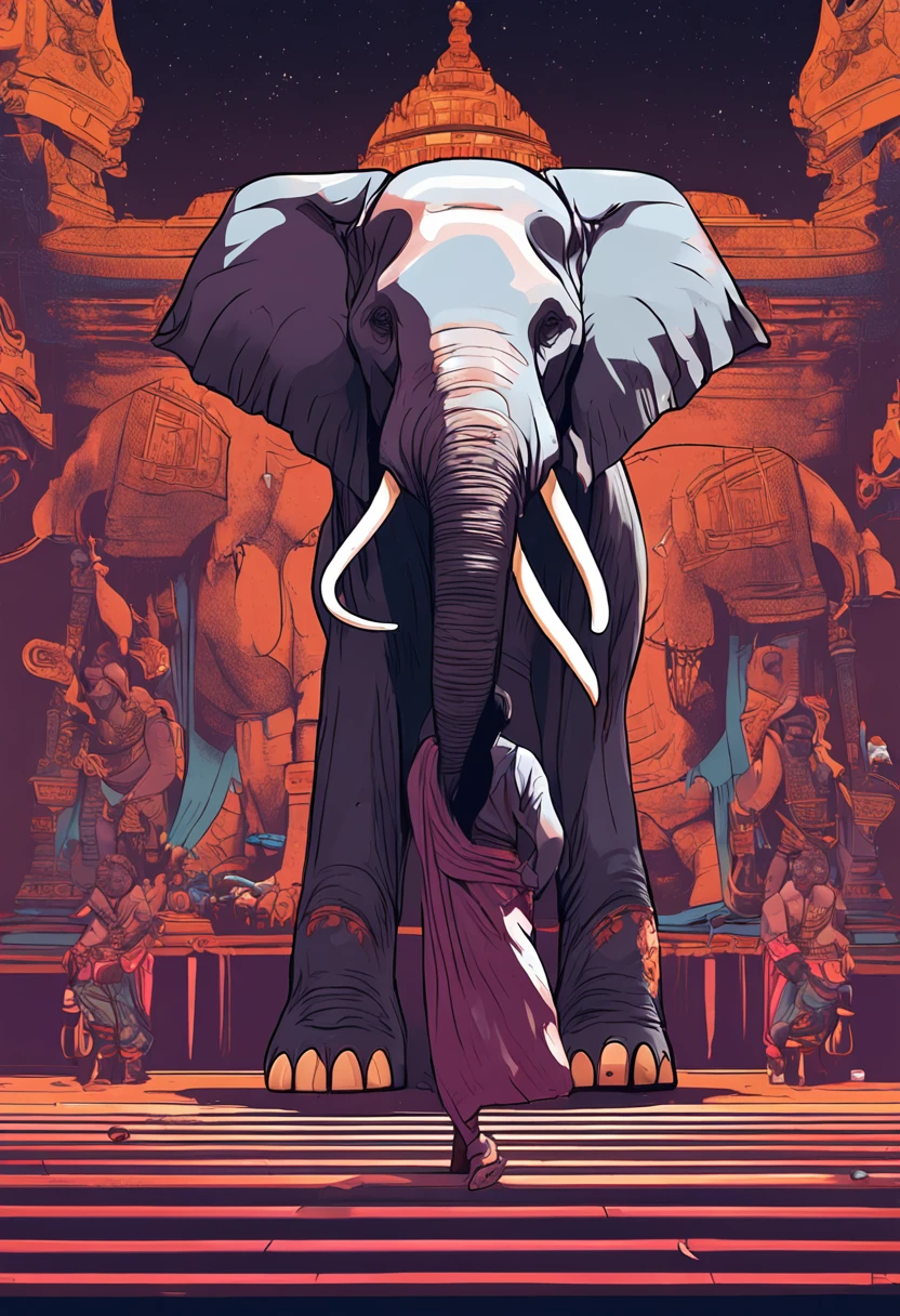 animesque, Elephant without tusks、full bodyesbian Only one head、Bright image、