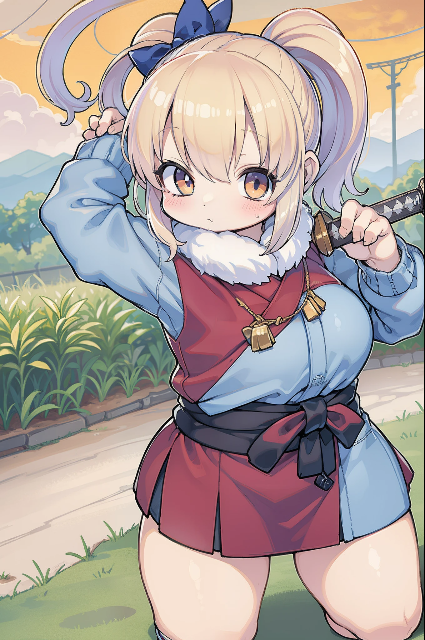 samurais、Wield a giant sword、Cute 12 years old、Muchimuchi