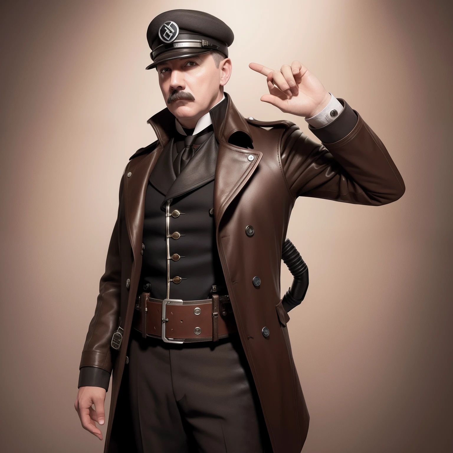 Steampunk Adolph hitler wearing a beanie with proper on top , concept art, 4k, steampunk