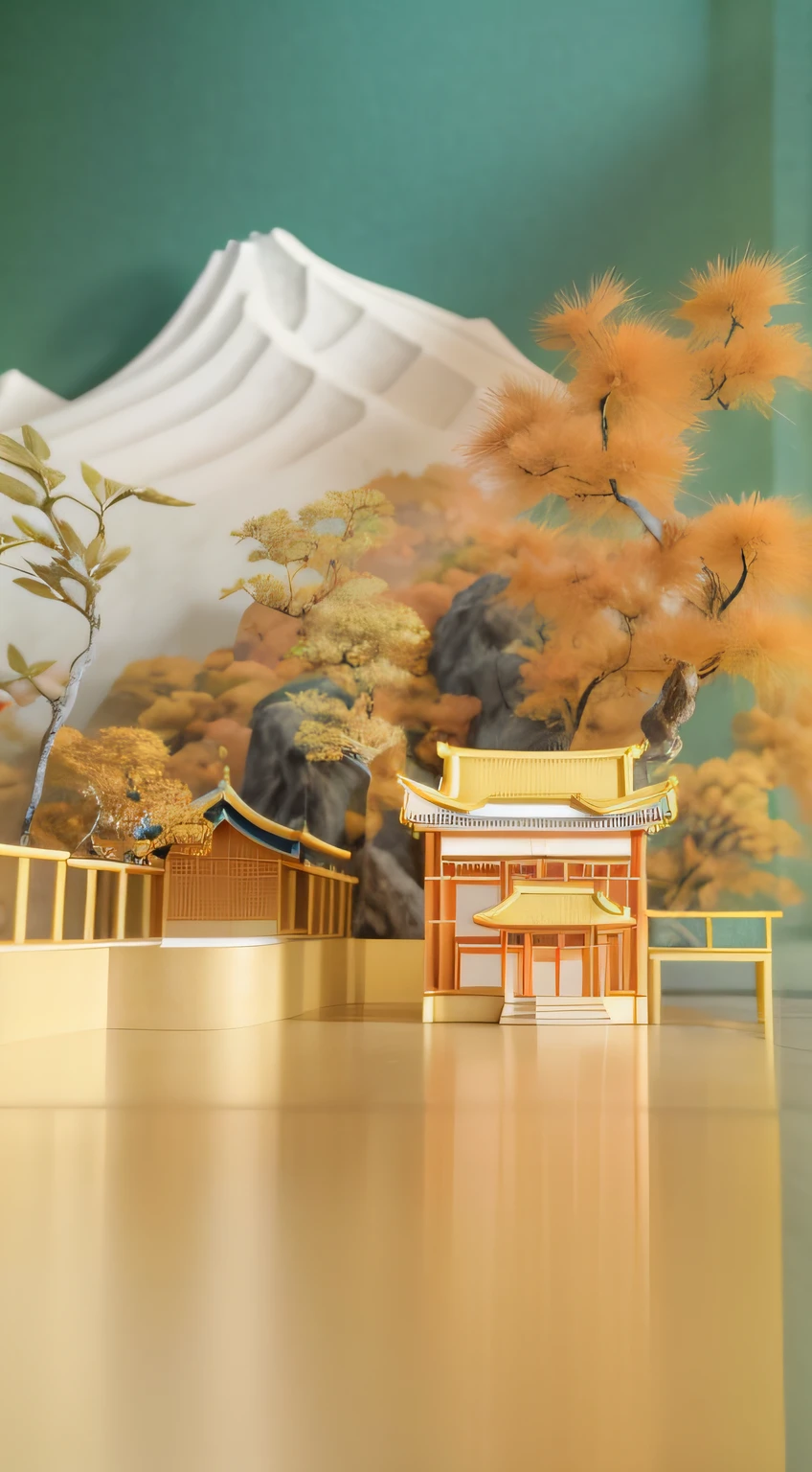 There is a model of a house,The background is a mountain, Inspired by Ma Yuan, japonisme 3 d 8 k ultra detailed, Beautiful rendering of the Tang Dynasty, 3D scene, 3D scene, highly detailed scenario, pop japonisme 3 d ultra detailed, beautiful composition 3 - d 4 k, Detailed scenery —width 672