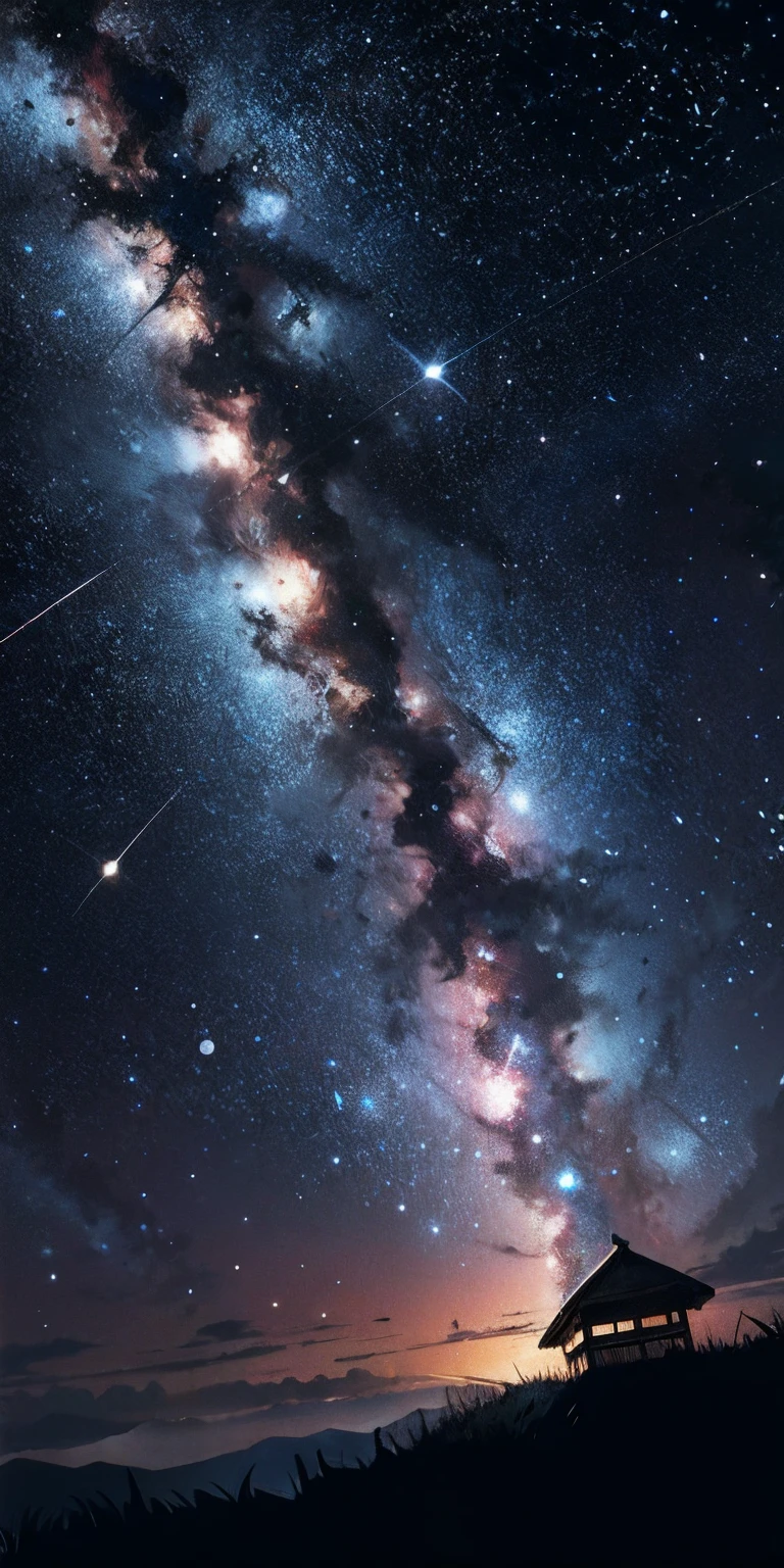 Outrageous resolution、hight resolution、(masterpiece:1.4)、ultra-detailliert、milkyway、shooting stars、Seen from above、spaces、floating、 --v 6