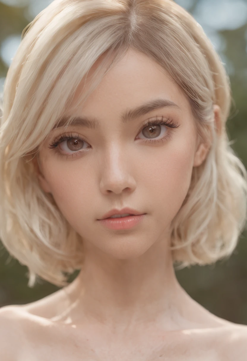 Fotos realistas de meninas anime, (ao ar livre), Rosto detalhado+olho, (textura detalhada), Pitoresco, dia, luz solar fraca, atraente, full pouty lips, short hair, cabelos ondulados, parted hair, franja separada, testa, Hair Intake, blonde hair, Hawkeye, olhos brancos, master part, Depth of field is variable, paleta limitada, (fofo), Hijabi, Landscape, (pele castanha bronzeada), pulseira, camisa laranja, Mangas, Marcas de Bigodes, (Depth of field is variable:0.8), Olhando, laranja, ambient lighting