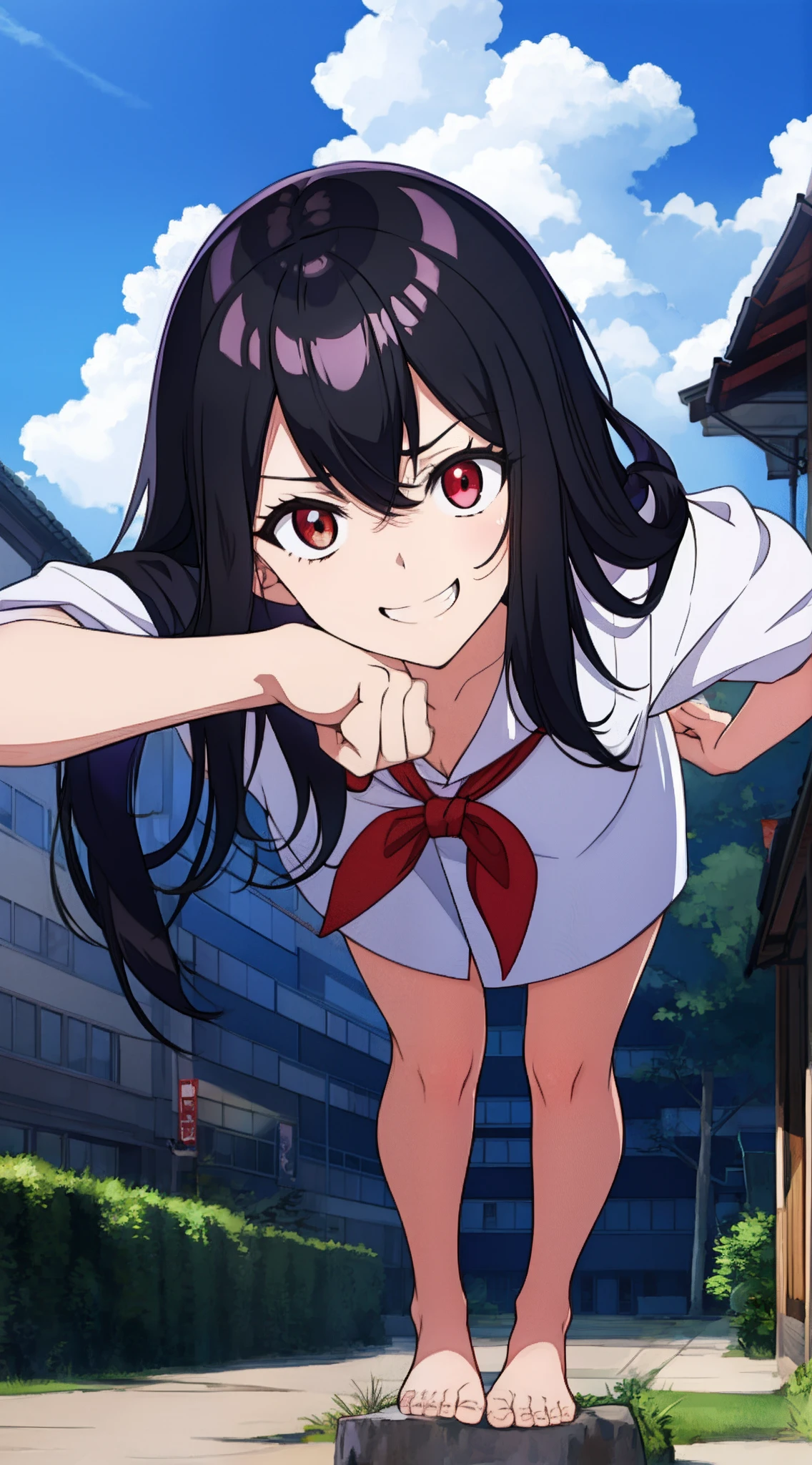 A fist at the cheek