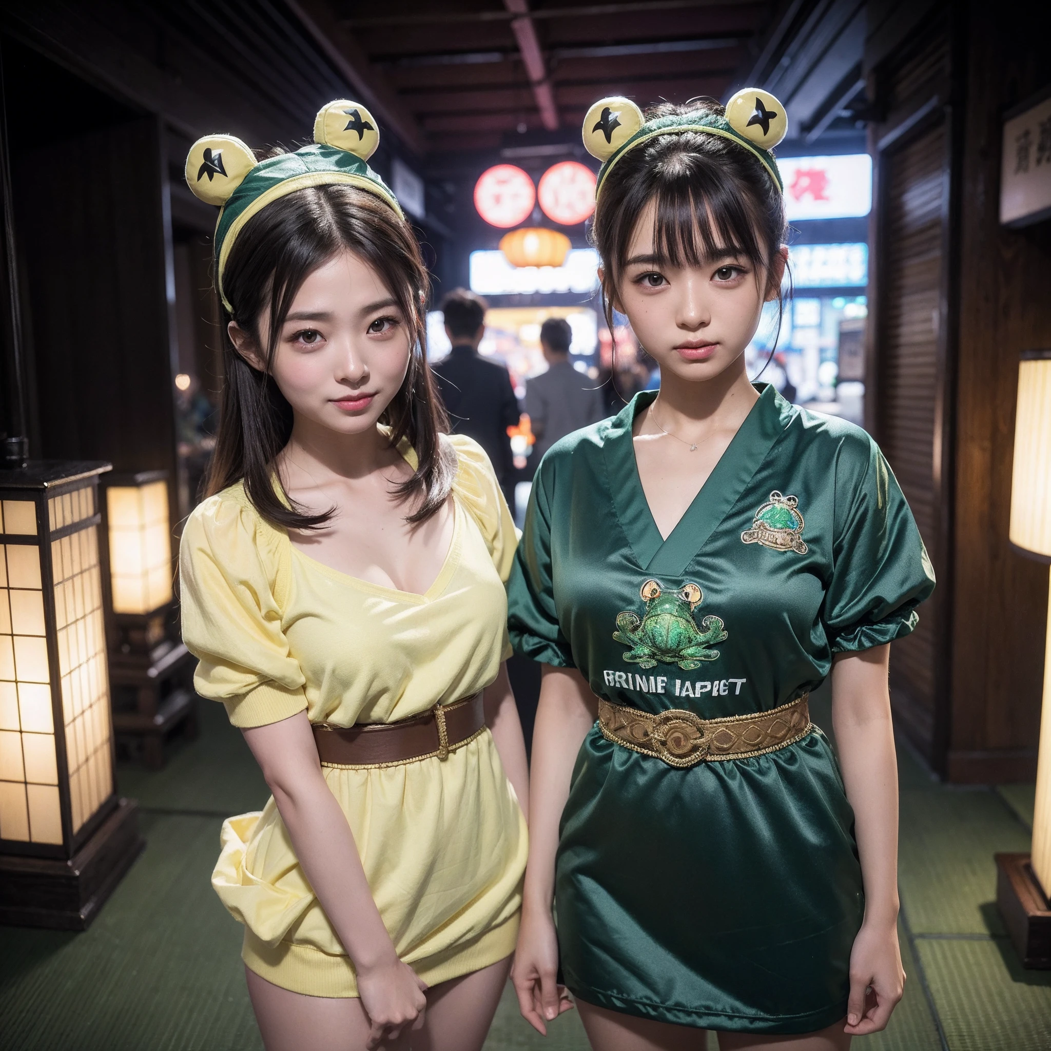 (8K、RAW Photos、top-quality、​masterpiece:1.2)、(realisitic、Photorealsitic:1.35)、ultra-detailliert、超A high resolution、lighting like a movie、(((Idol who loves frogs)))、(((Japan  girls)))、(((Wearing a cute costume with a frog motif)))、(A lot of frogs:1.5)、cute smile face、Happy and energetic atmosphere、dynamic ungle、动态照明