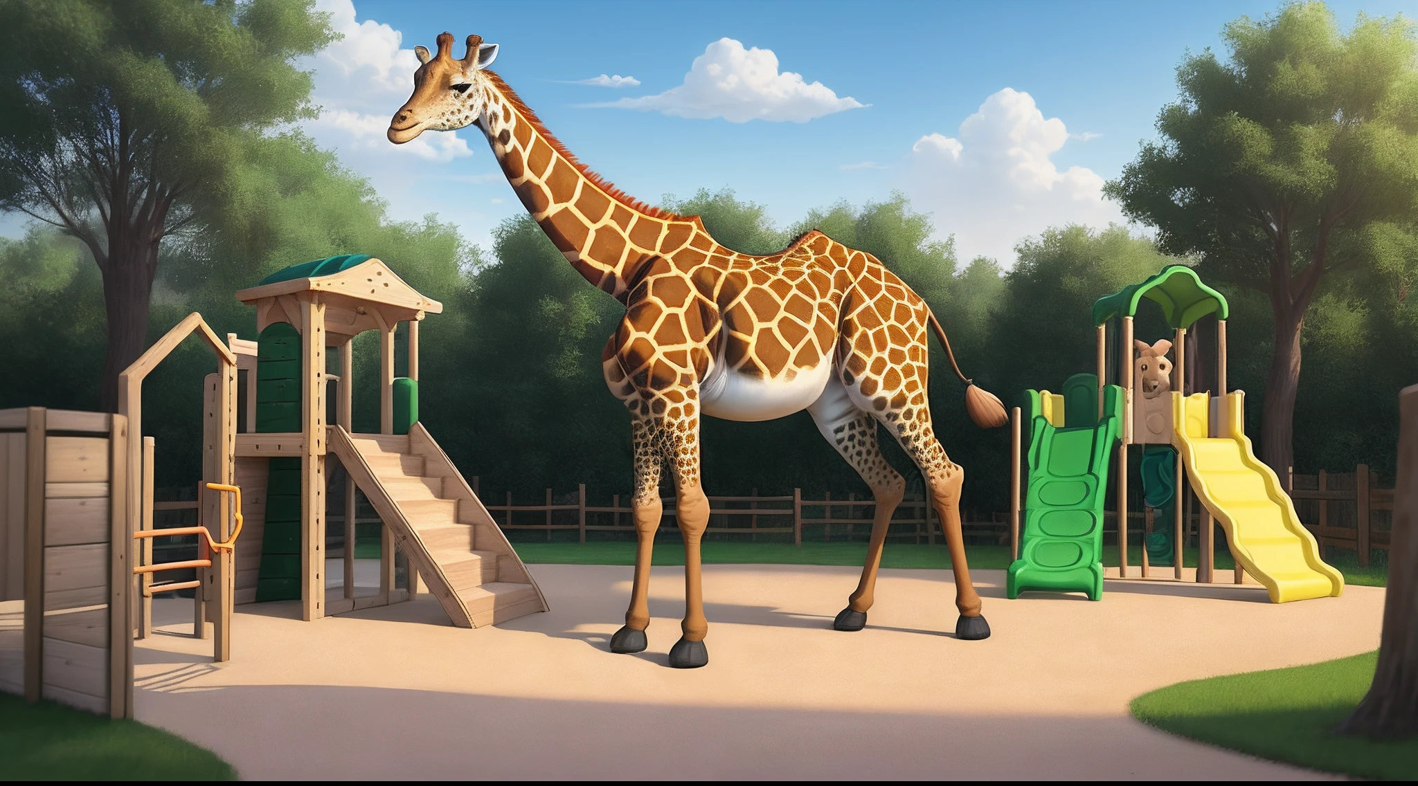 Giraffe-themed outdoor children's play area