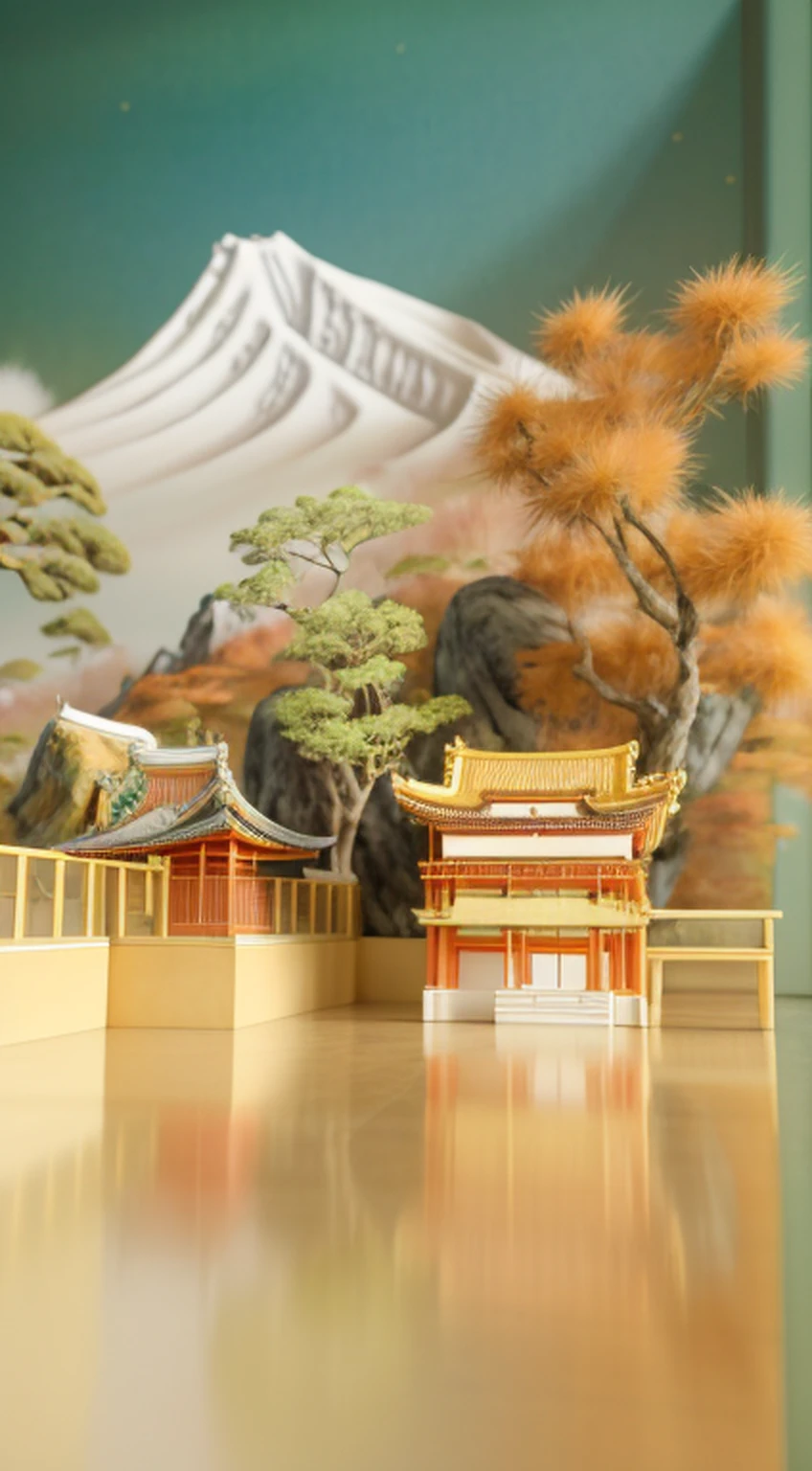 There is a model of a house,The background is a mountain, Inspired by Ma Yuan, japonisme 3 d 8 k ultra detailed, Beautiful rendering of the Tang Dynasty, 3D scene, 3D scene, highly detailed scenario, pop japonisme 3 d ultra detailed, beautiful composition 3 - d 4 k, Detailed scenery —width 672
