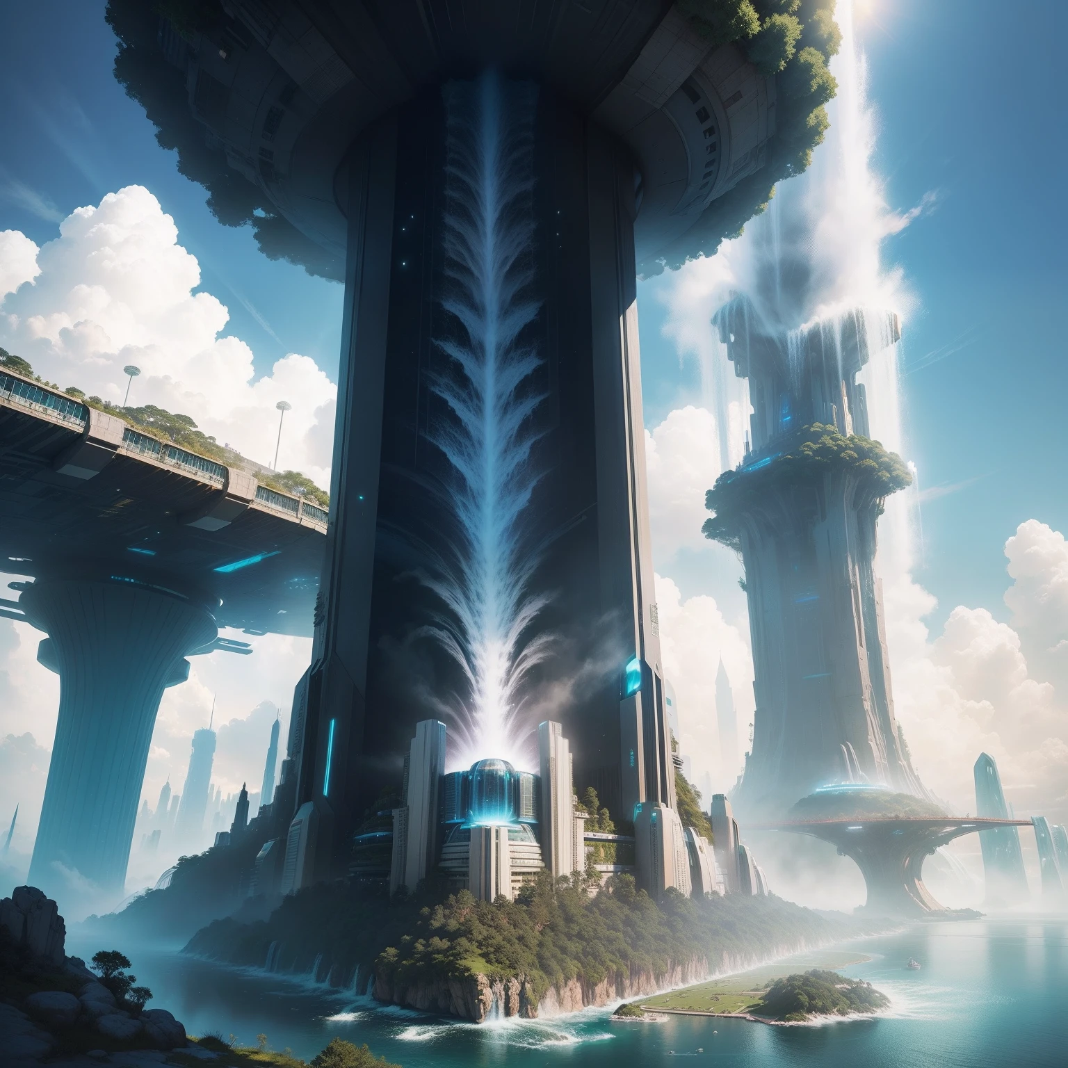 cyberpunked Epcot Huge city Huge skyscraper Futuristic cities top-quality masterpiece 超A high resolution dream planet earth huge waterfall